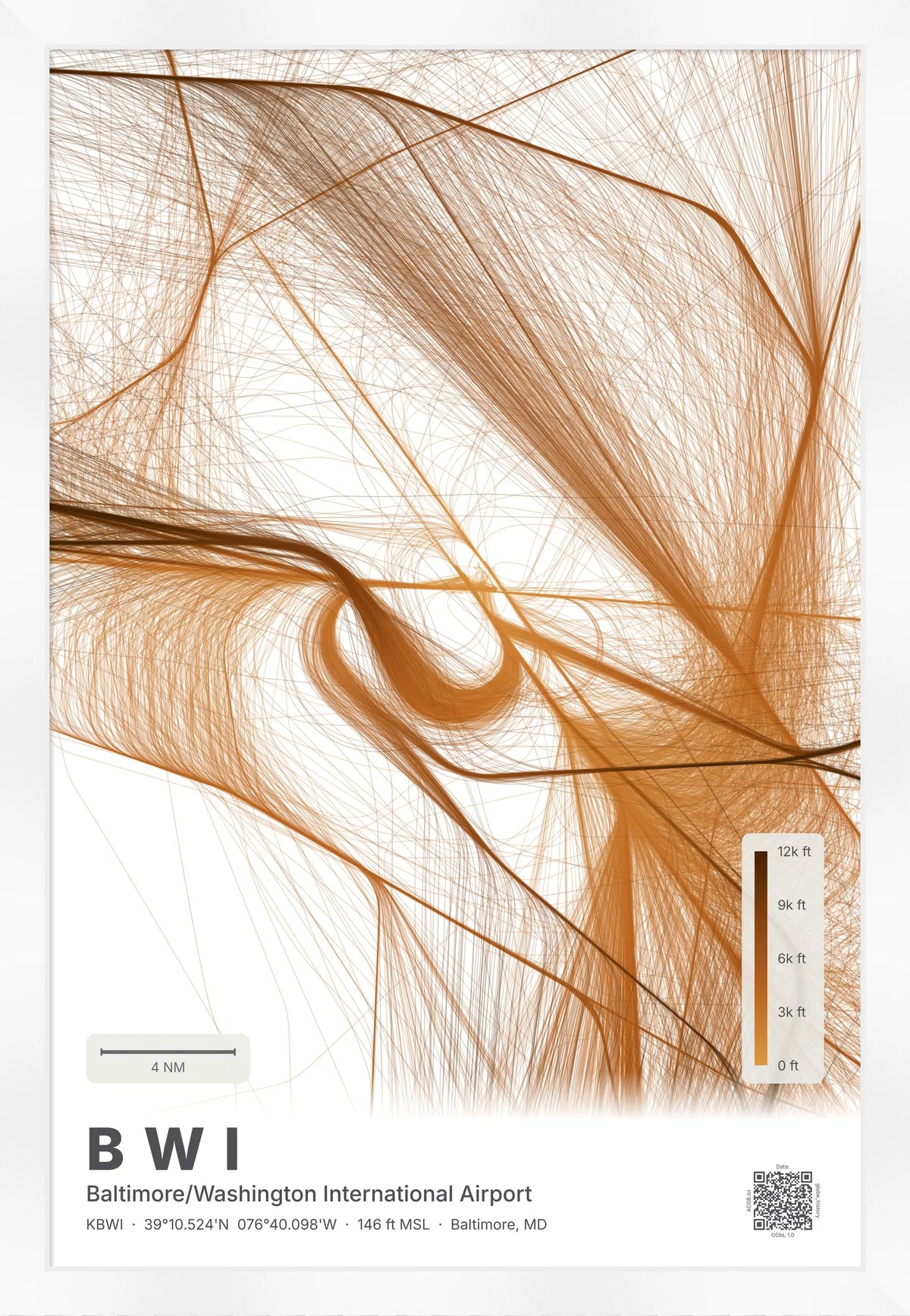 BWI flight path print — Solana theme · Light [material:framed_white]