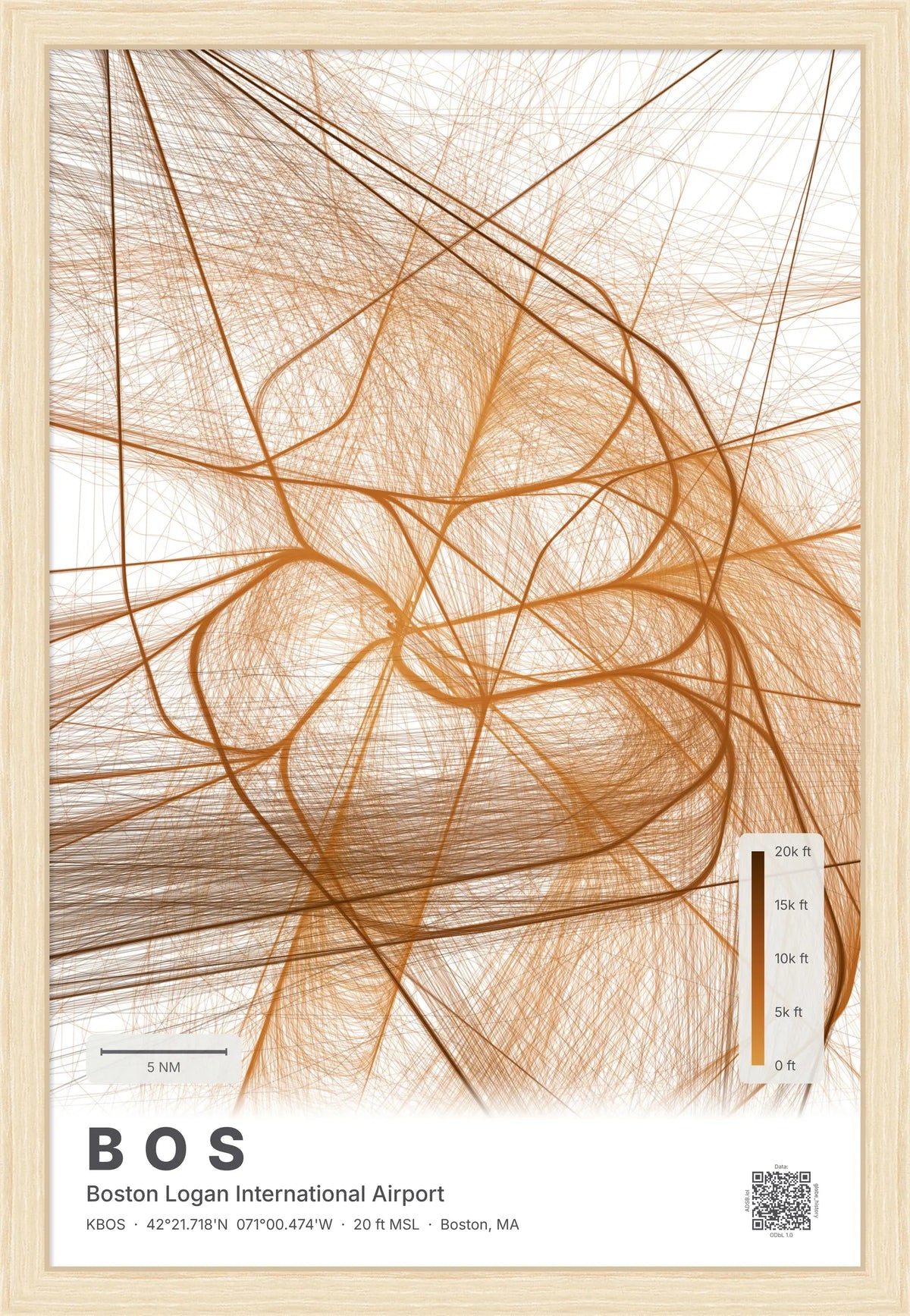 BOS flight path print — Solana theme · Light [material:framed_natural]