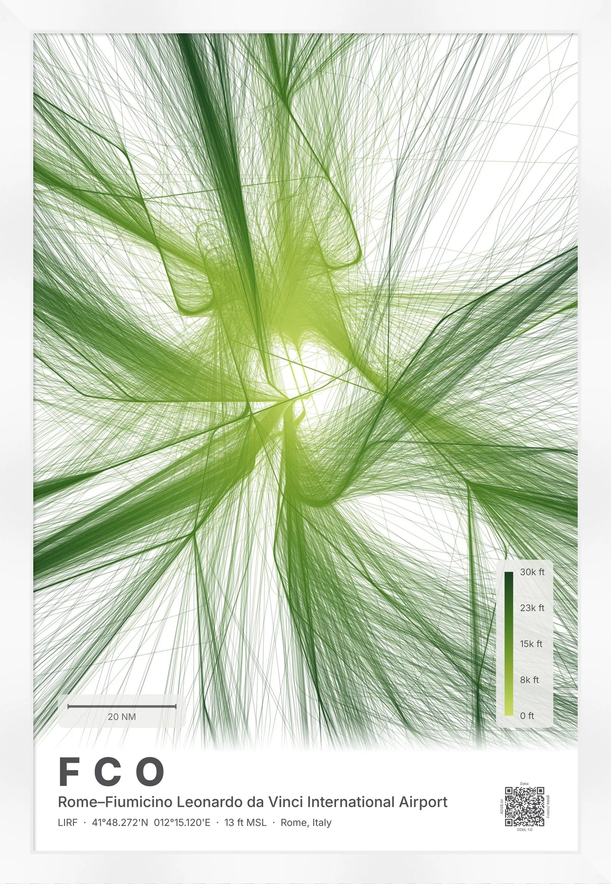 FCO flight path print — Citrus theme · Light [material:framed_white]