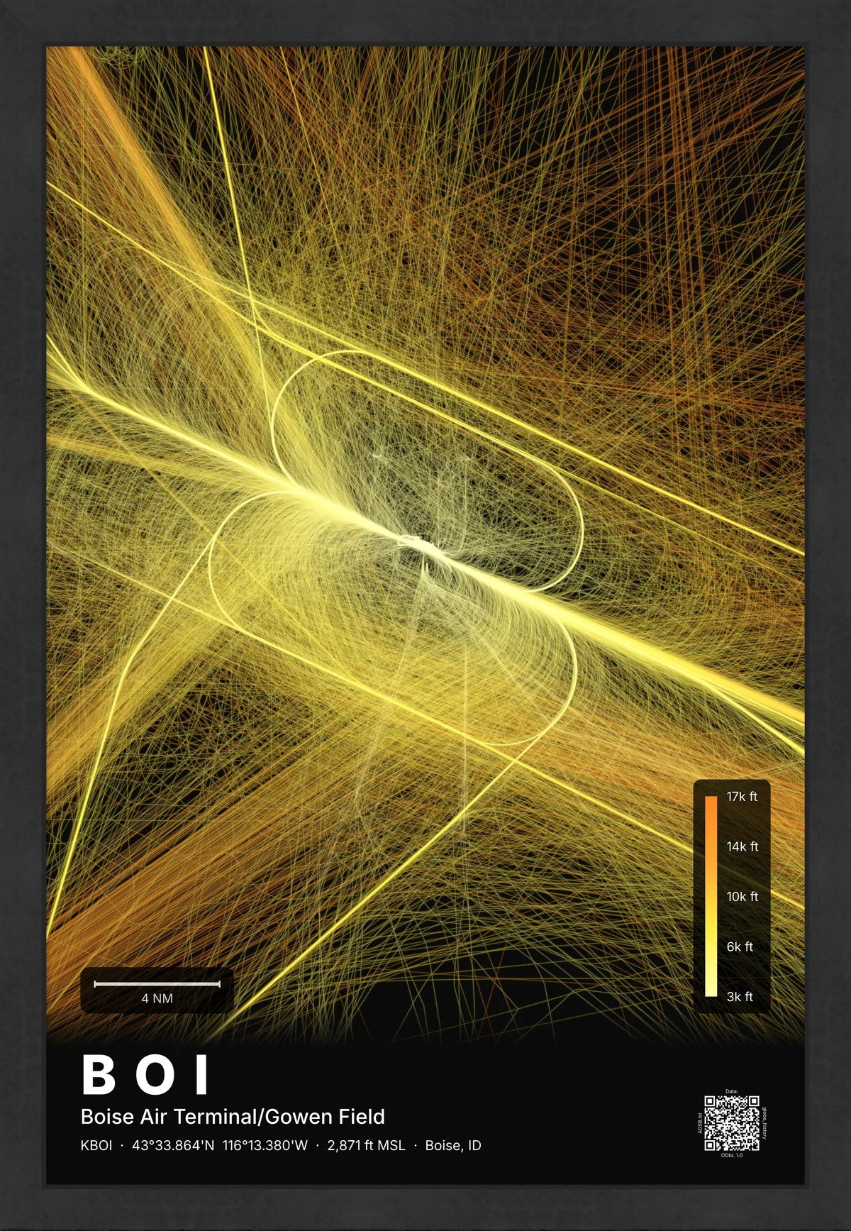 BOI flight path print — Solana theme · Dark [material:framed_black]