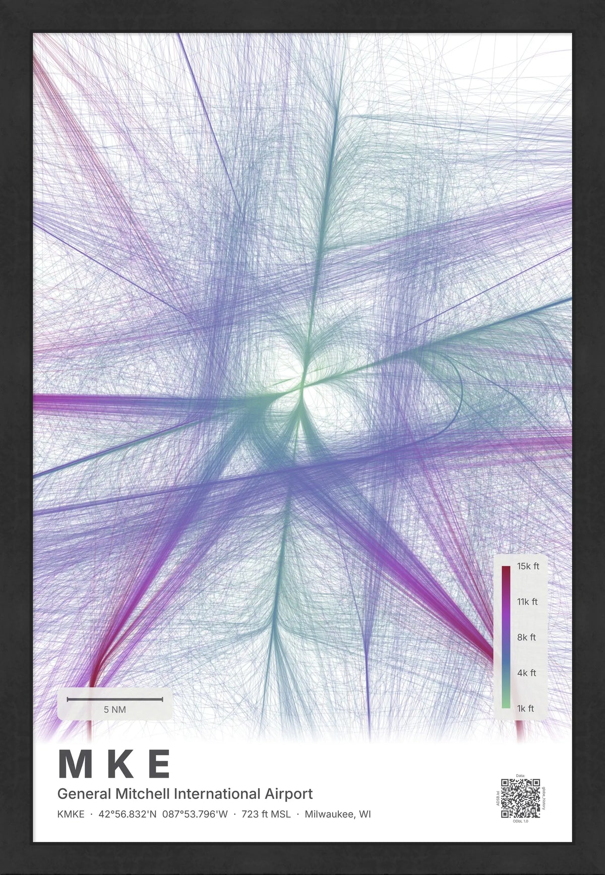 MKE flight path print — Prism theme · Light [material:framed_black]