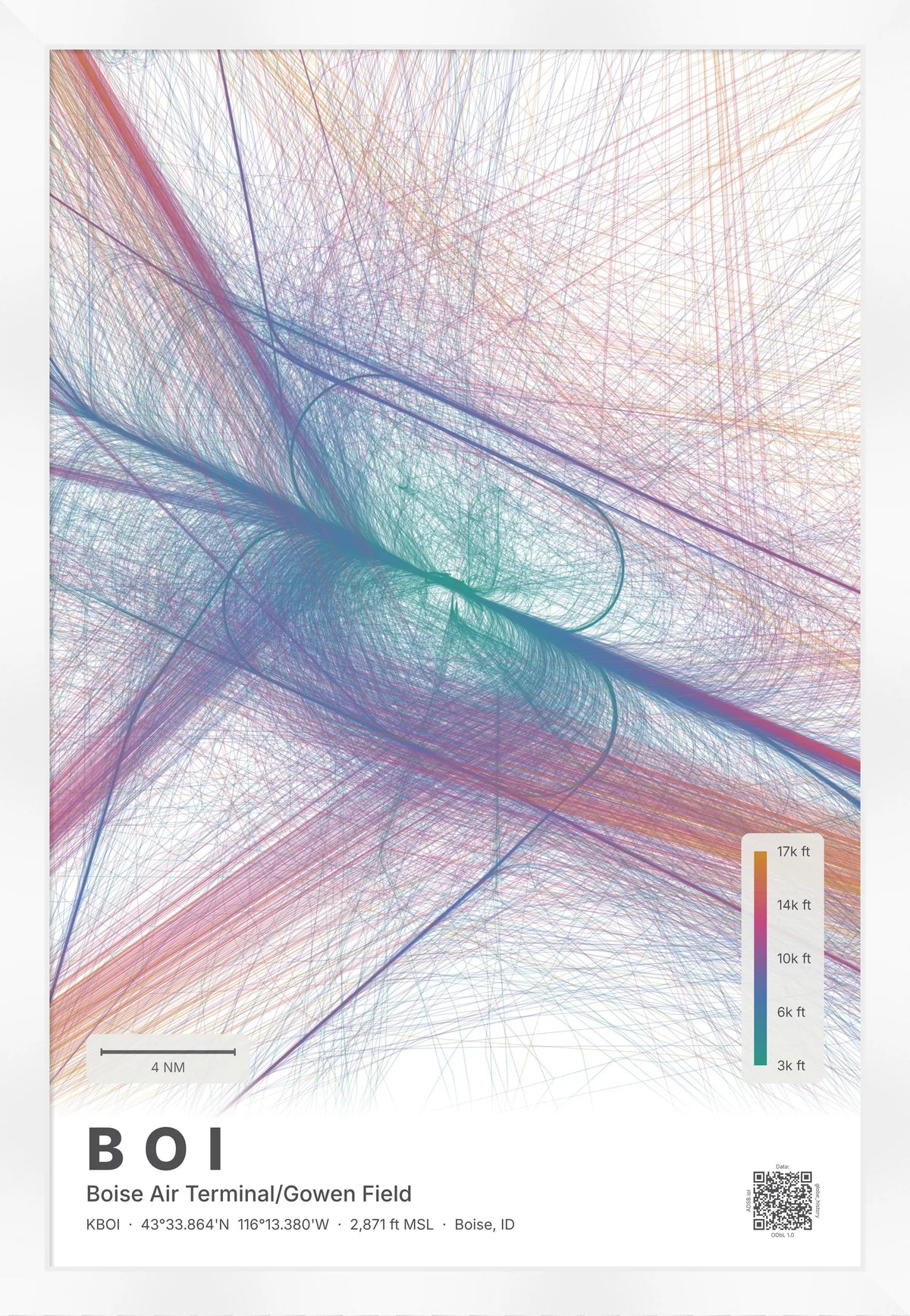 BOI flight path print — Aurora theme · Light [material:framed_white]