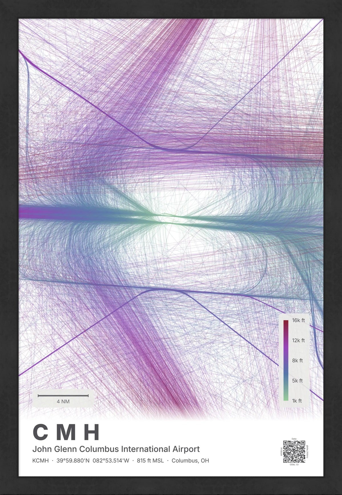 CMH flight path print — Prism theme · Light [material:framed_black]