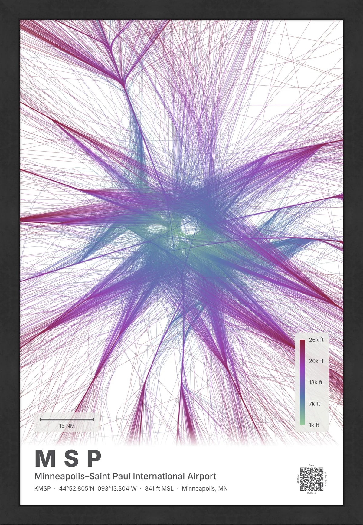 MSP flight path print — Prism theme · Light [material:framed_black]