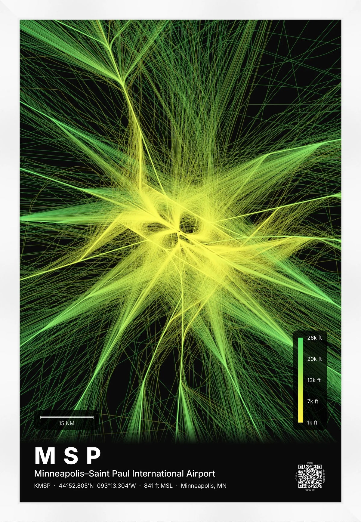 MSP flight path print — Citrus theme · Dark [material:framed_white]