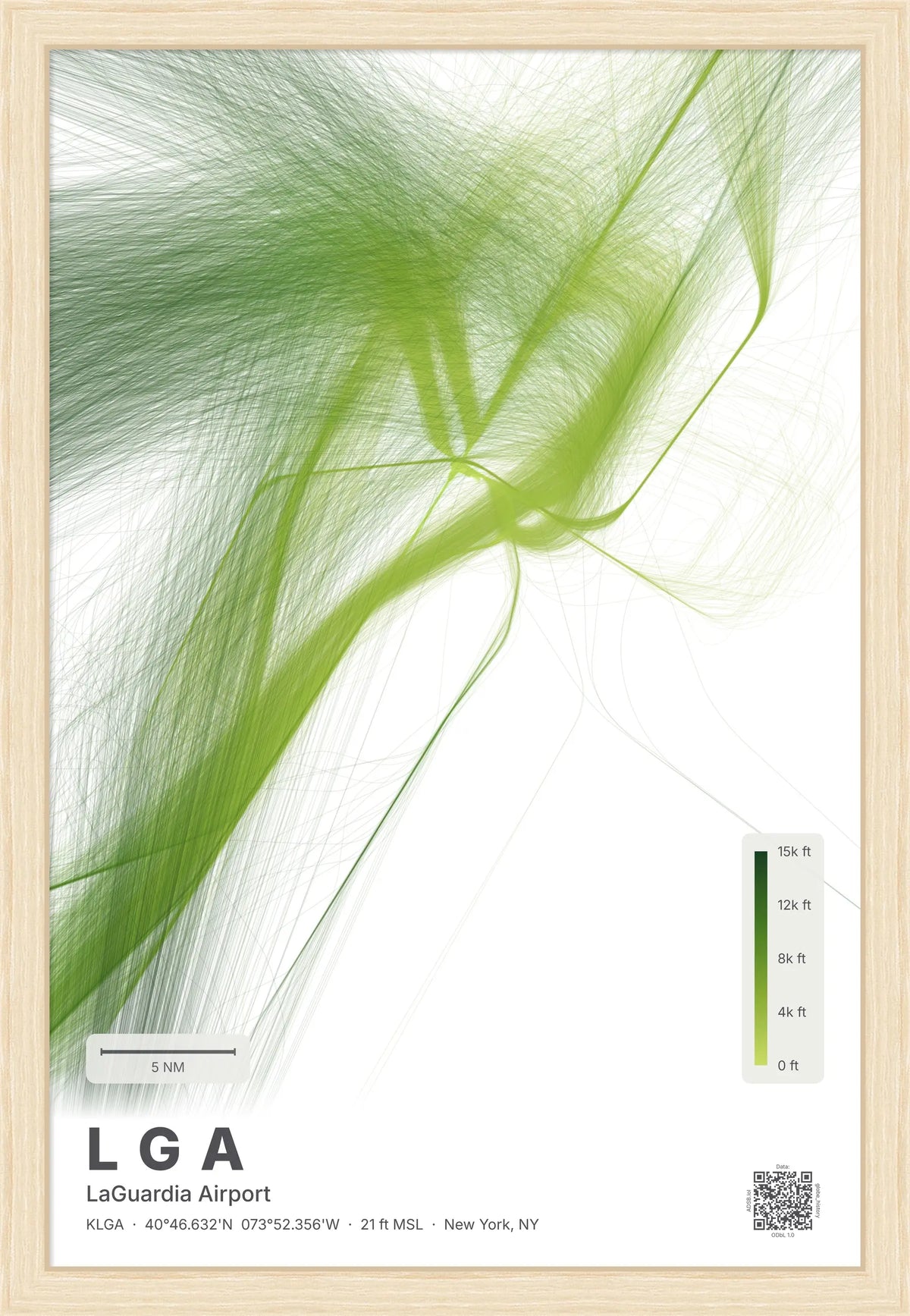LGA flight path print — Citrus theme · Light [material:framed_natural]
