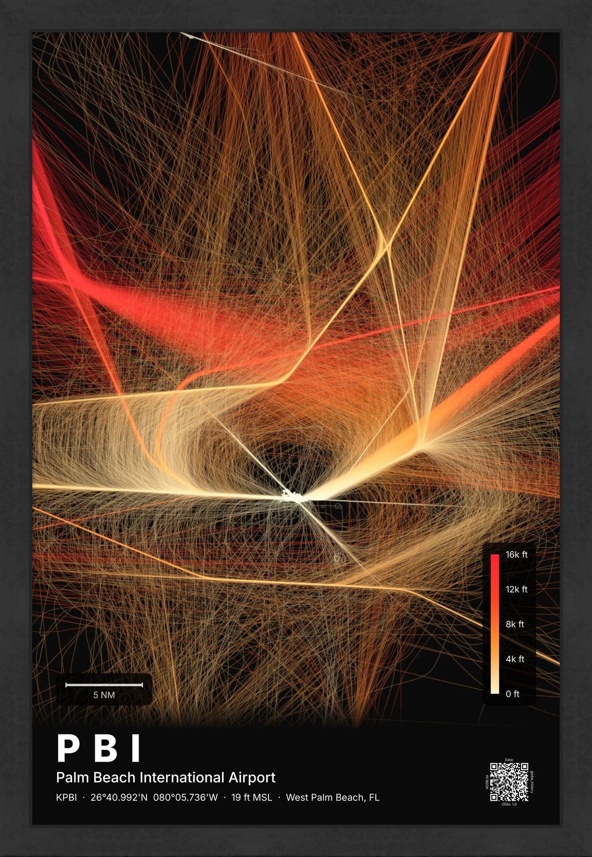 PBI flight path print — Inferno theme · Dark [material:framed_black]