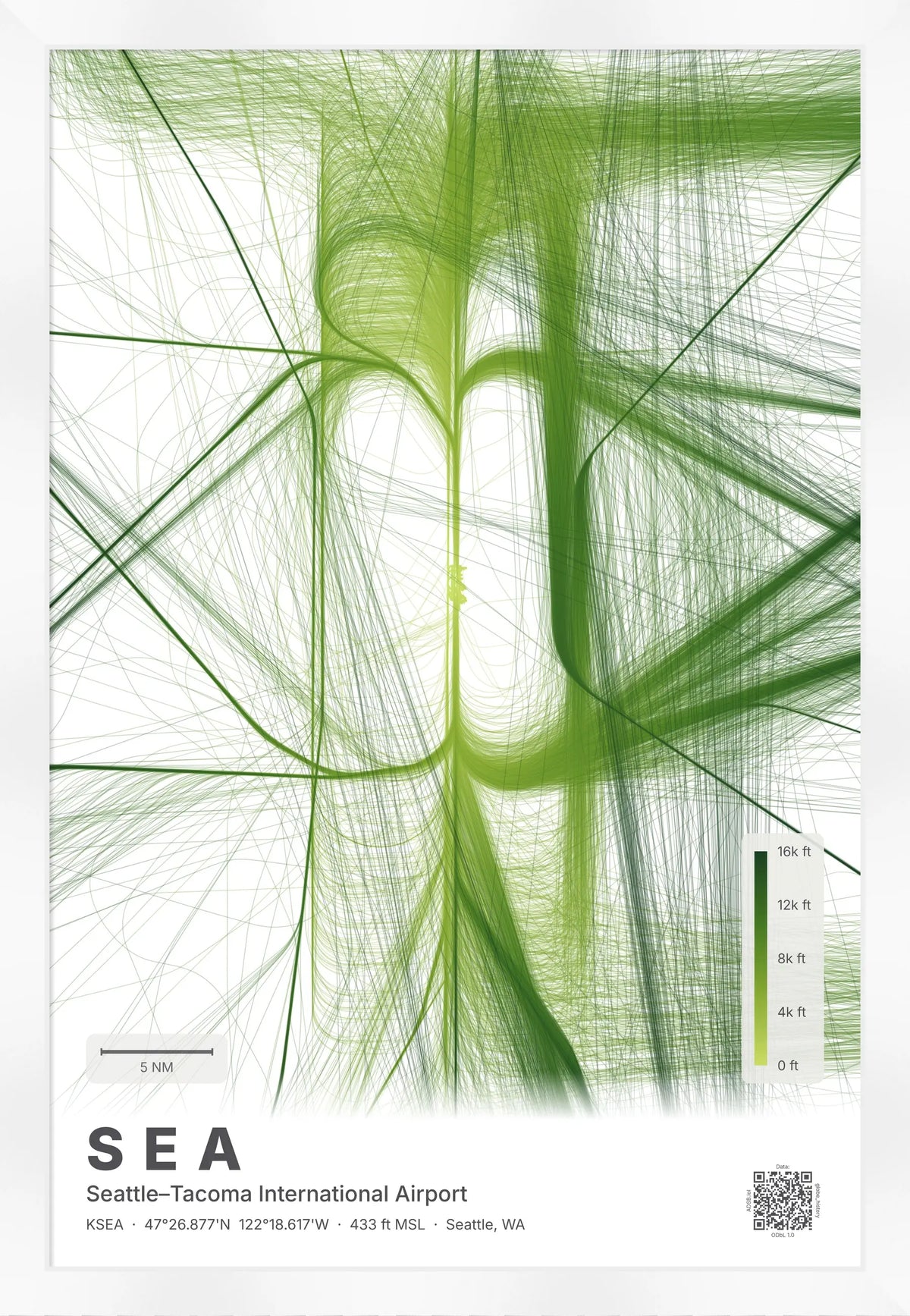 SEA flight path map — Citrus theme · Light [material:framed_white]