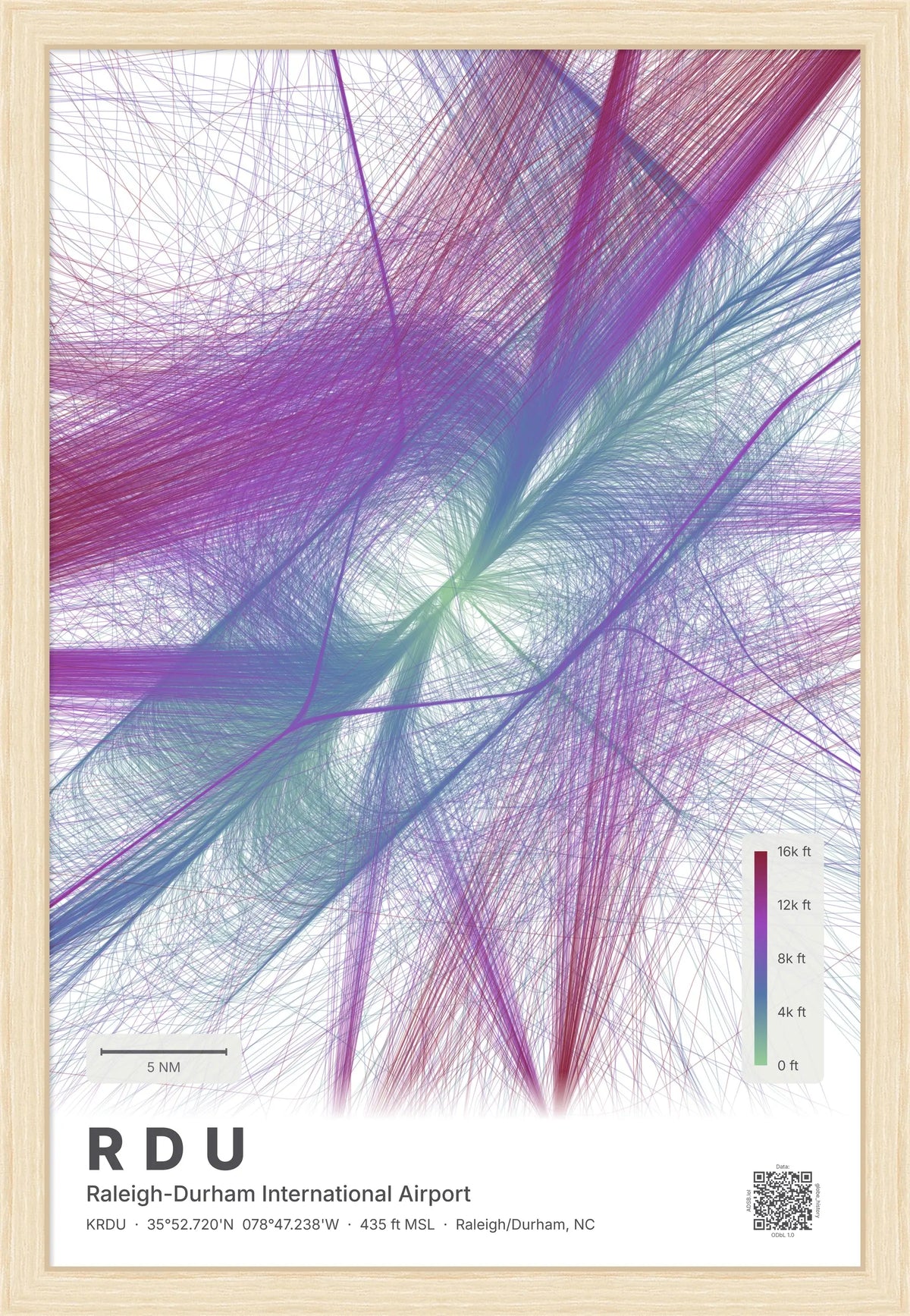 RDU flight path print — Prism theme · Light [material:framed_natural]