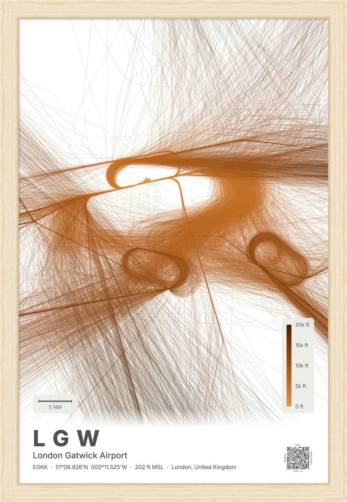 LGW flight path map — Solana theme · Light [material:framed_natural]