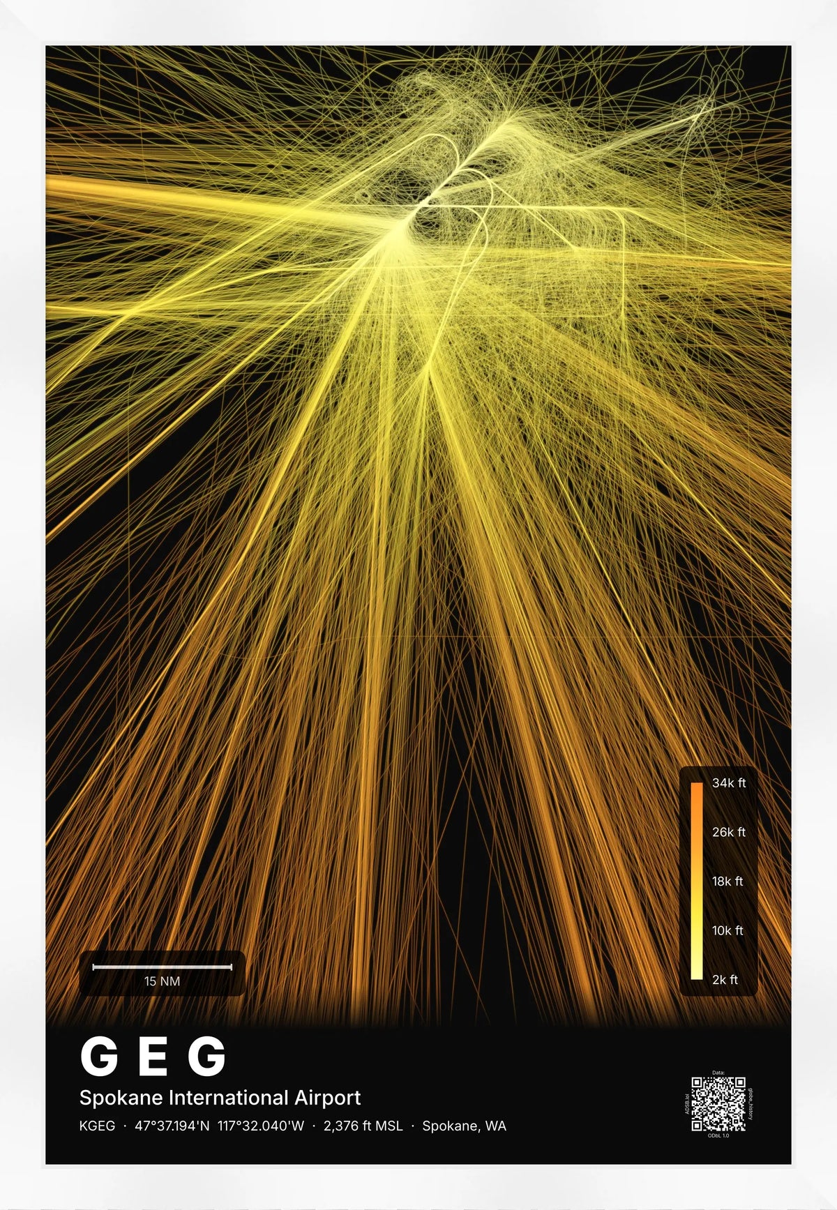 GEG flight path print — Solana theme · Dark [material:framed_white]