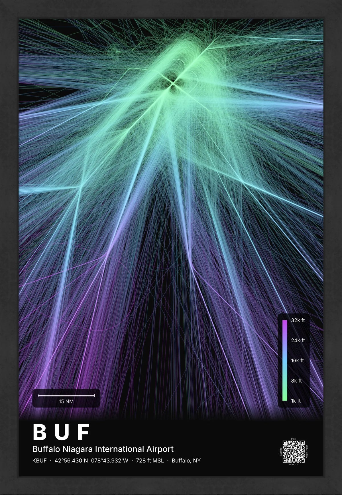 BUF flight path print — Prism theme · Dark [material:framed_black]
