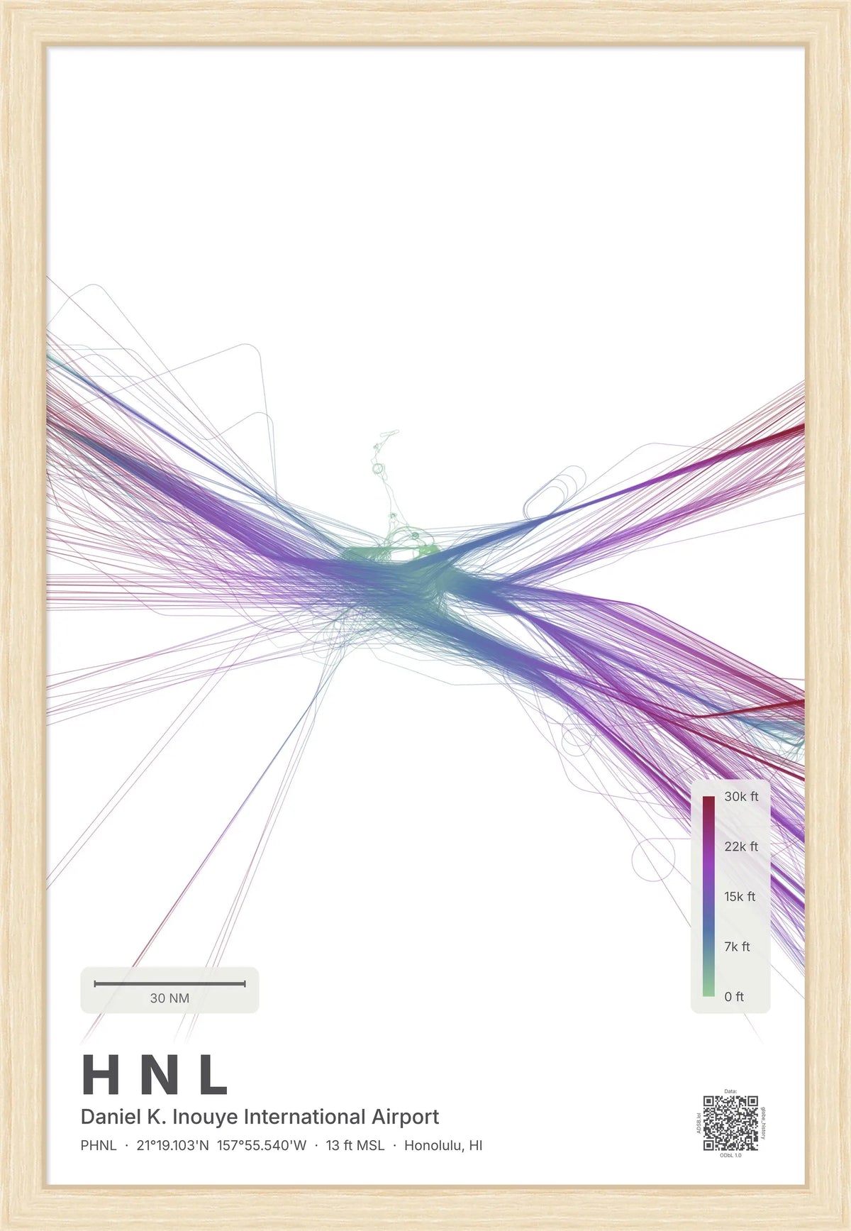 HNL flight path print — Prism theme · Light [material:framed_natural]