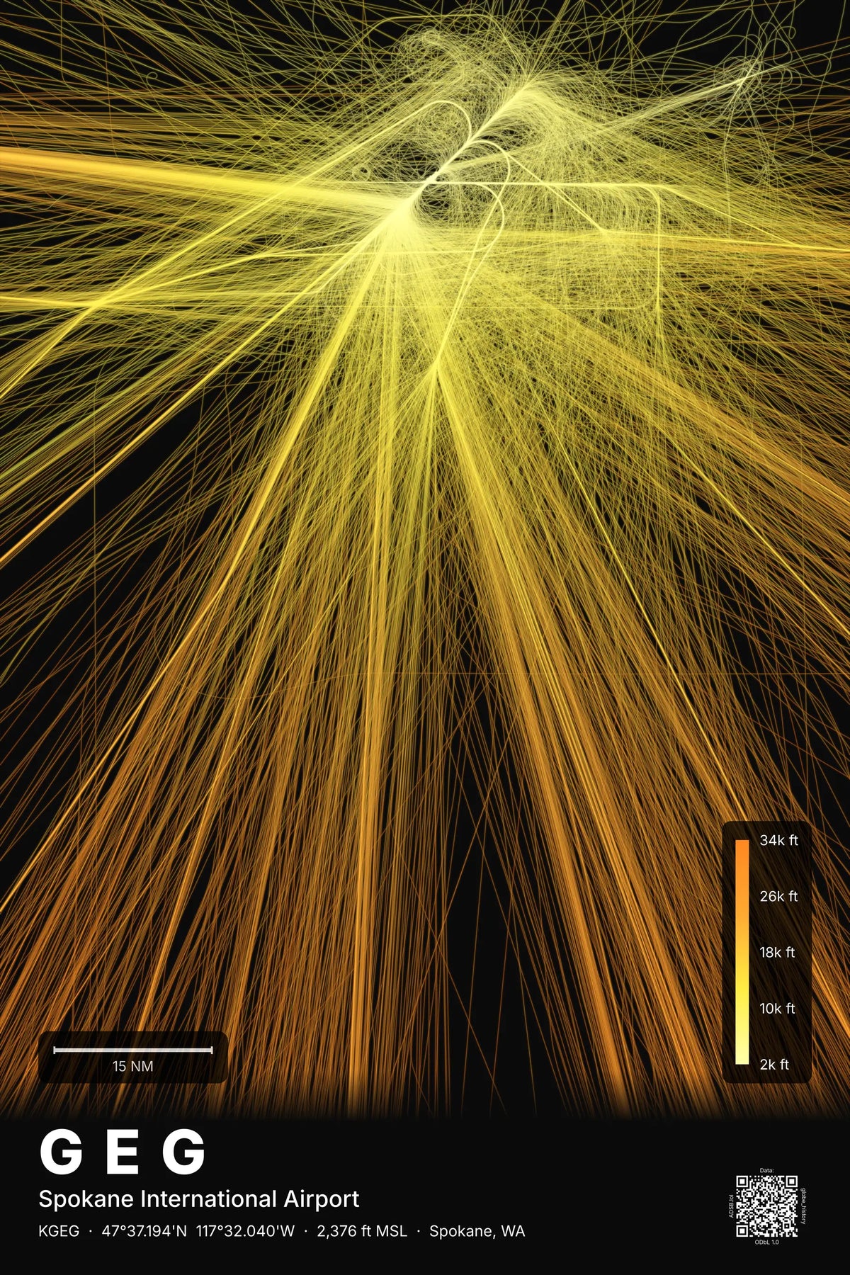 GEG flight path print — Solana theme · Dark