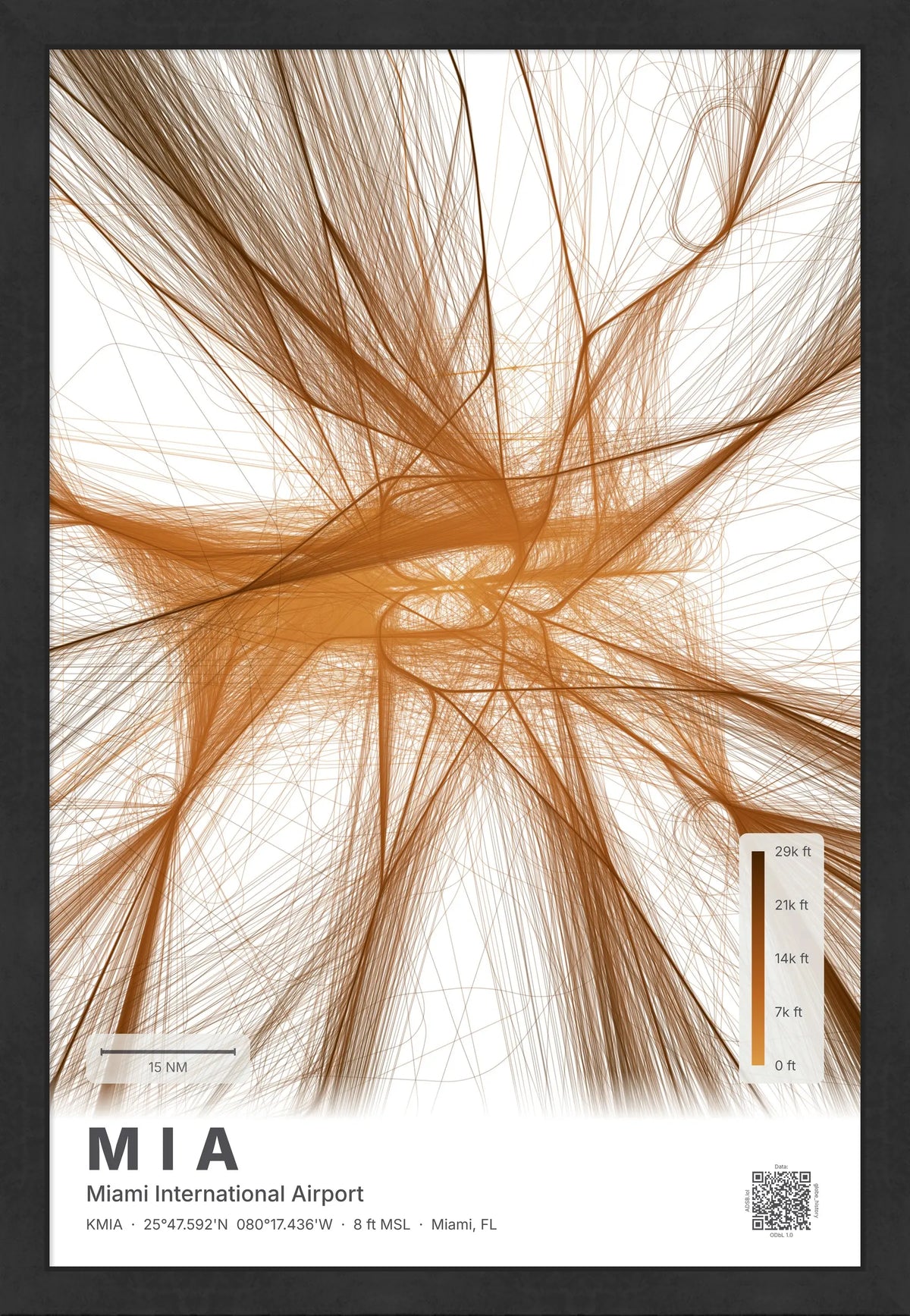 MIA flight path print — Solana theme · Light [material:framed_black]