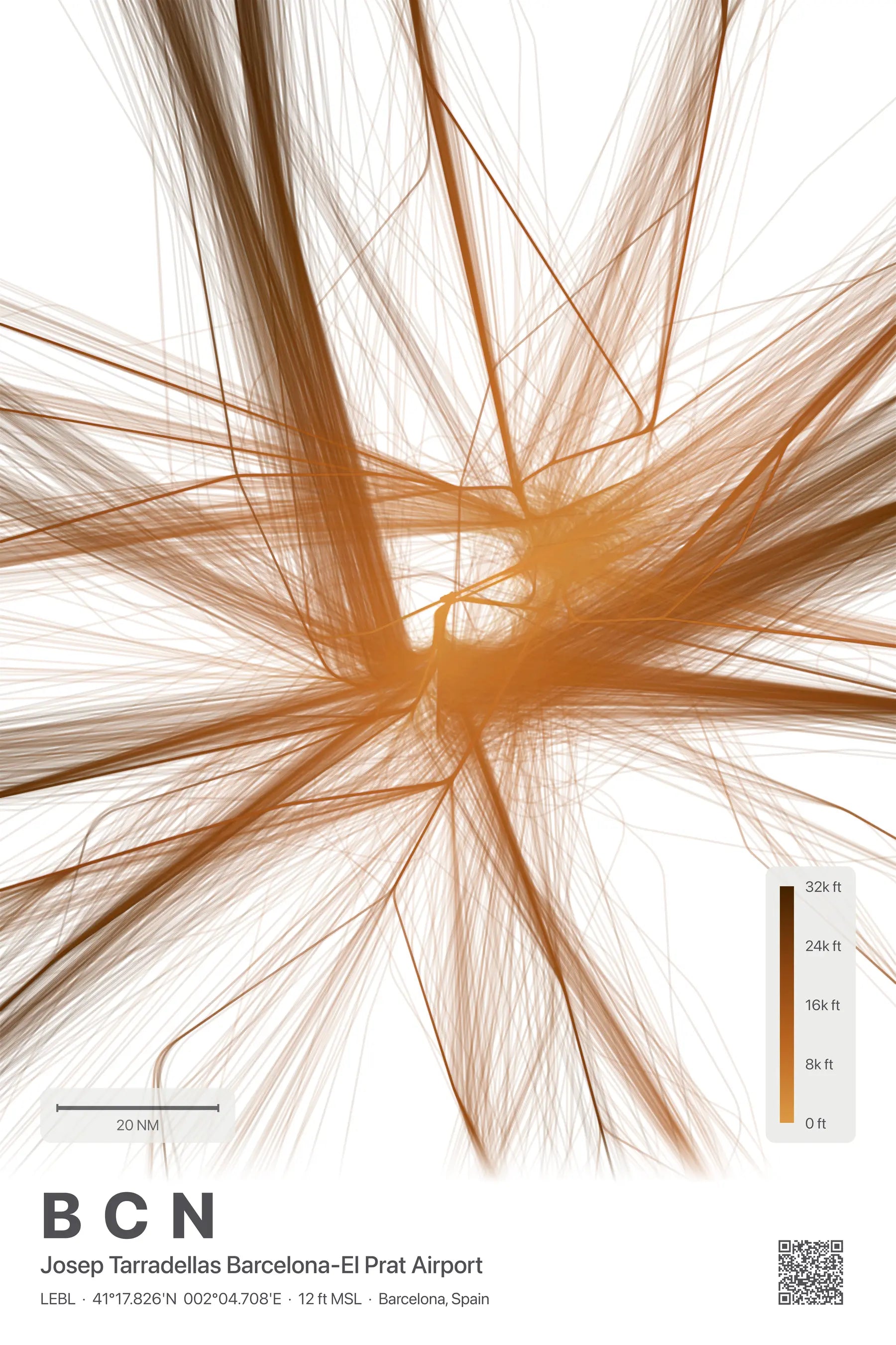 BCN flight path print — Solana theme · Light