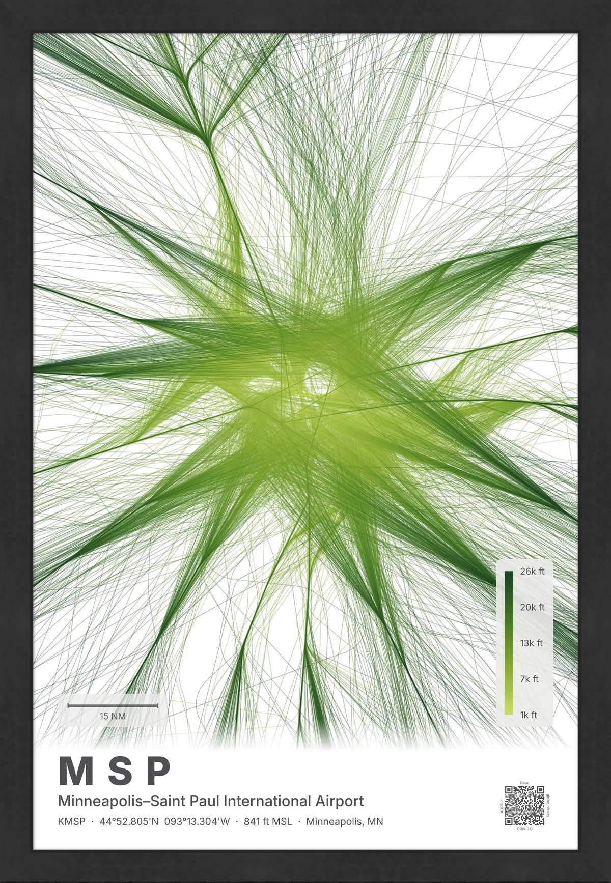 MSP flight path print — Citrus theme · Light [material:framed_black]