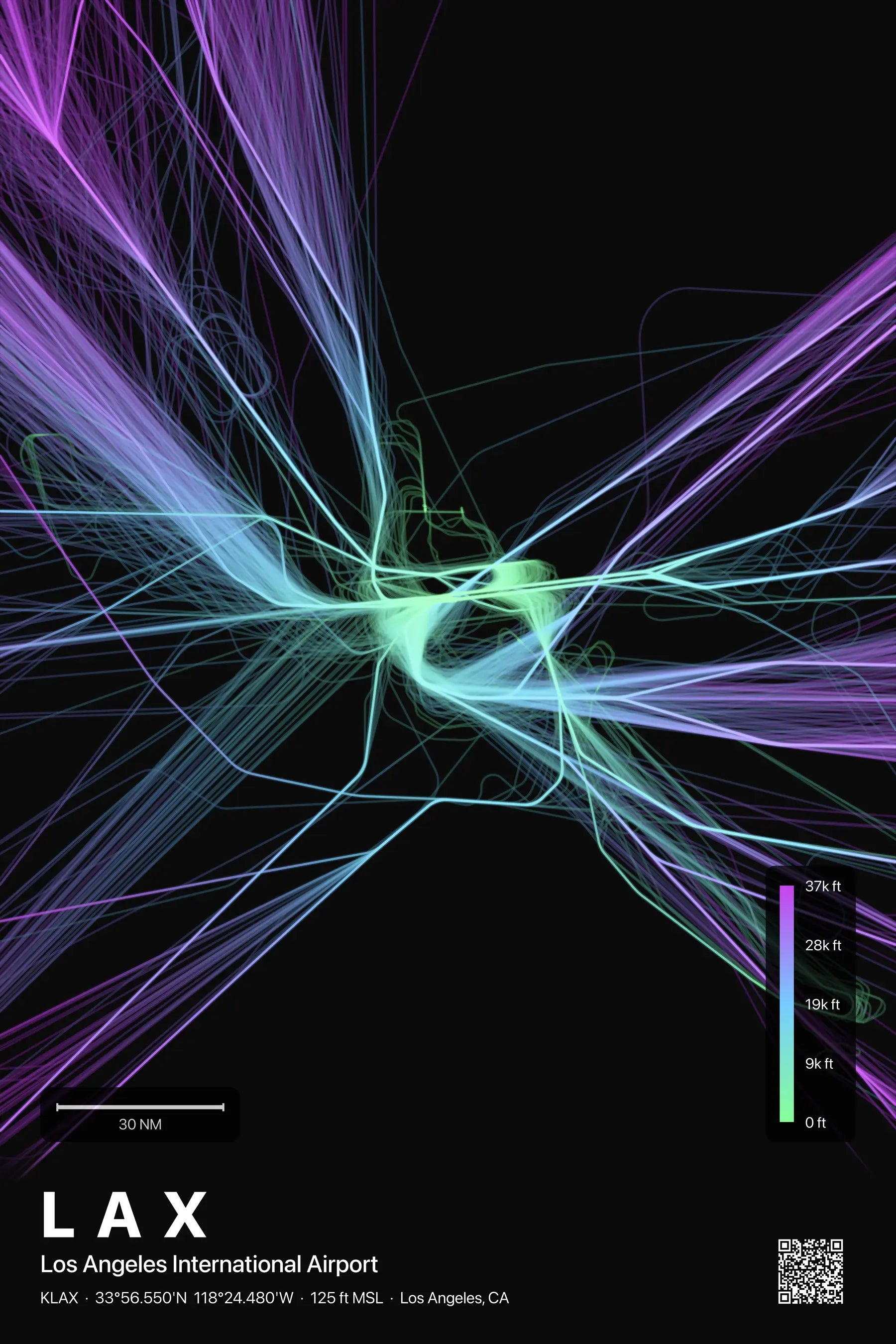 LAX flight path print — Prism theme · Dark