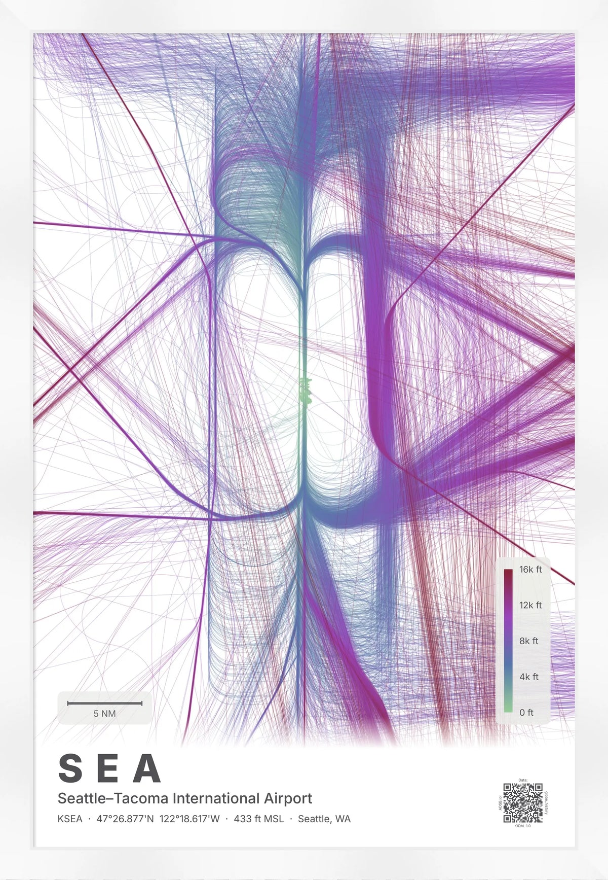 SEA flight path map — Prism theme · Light [material:framed_white]