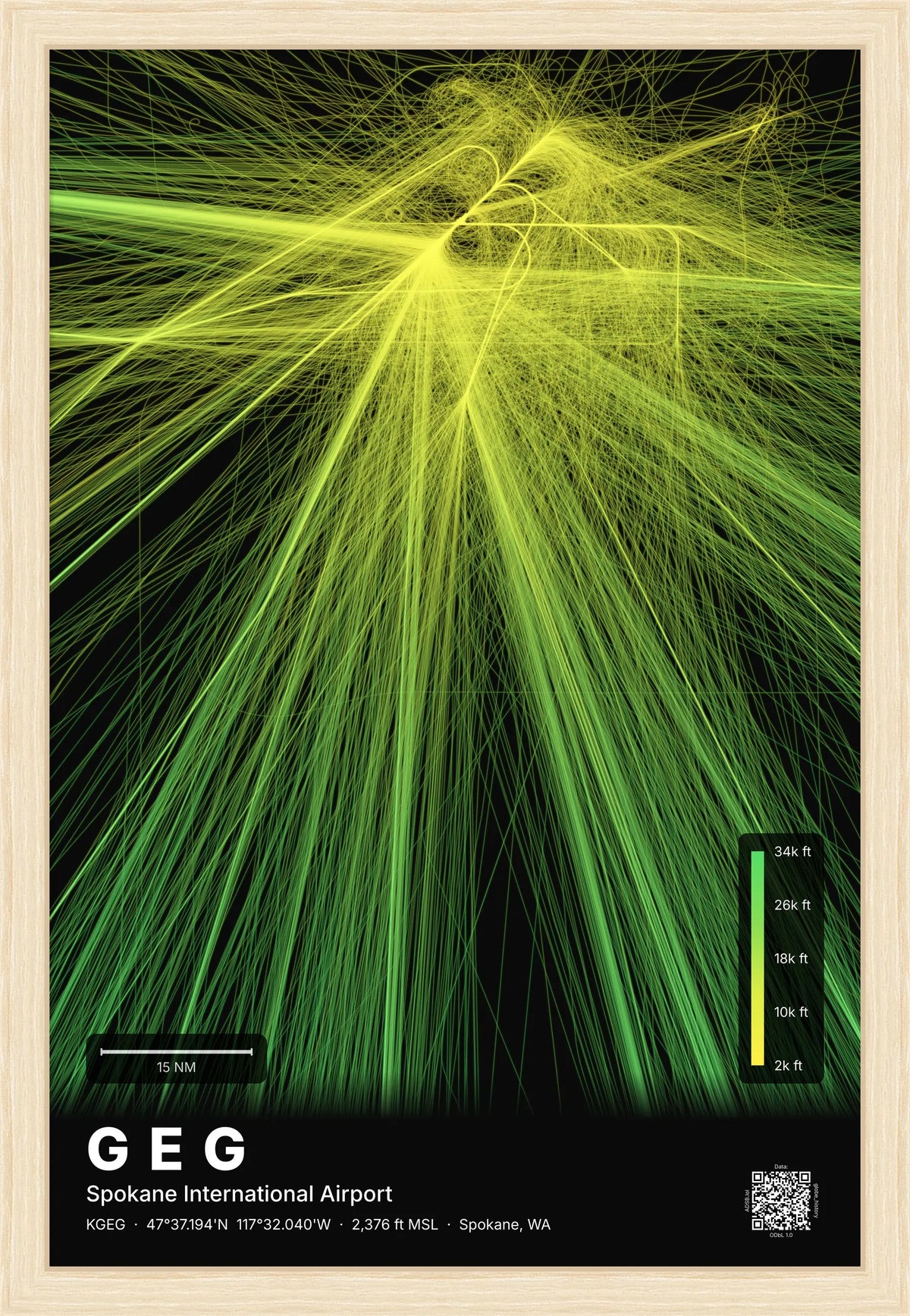 GEG flight path print — Citrus theme · Dark [material:framed_natural]