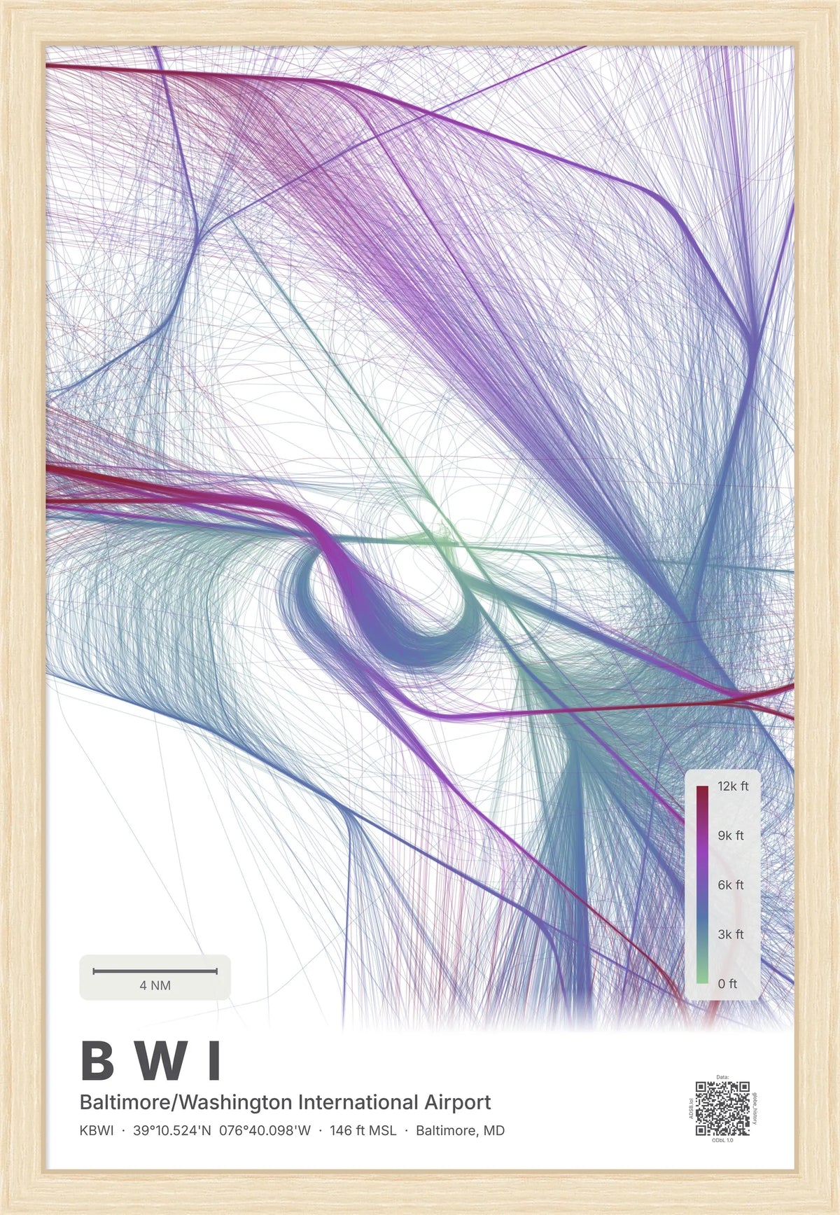 BWI flight path print — Prism theme · Light [material:framed_natural]