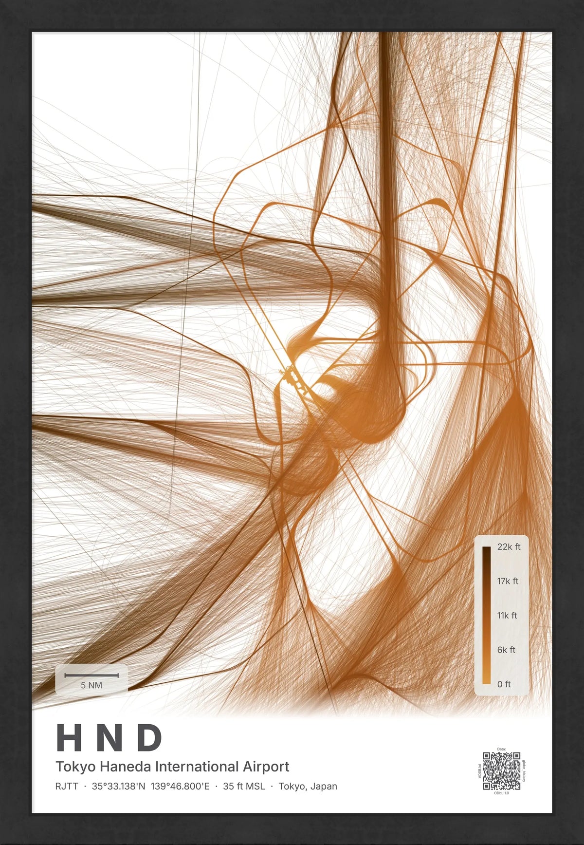 HND flight path map — Solana theme · Light [material:framed_black]