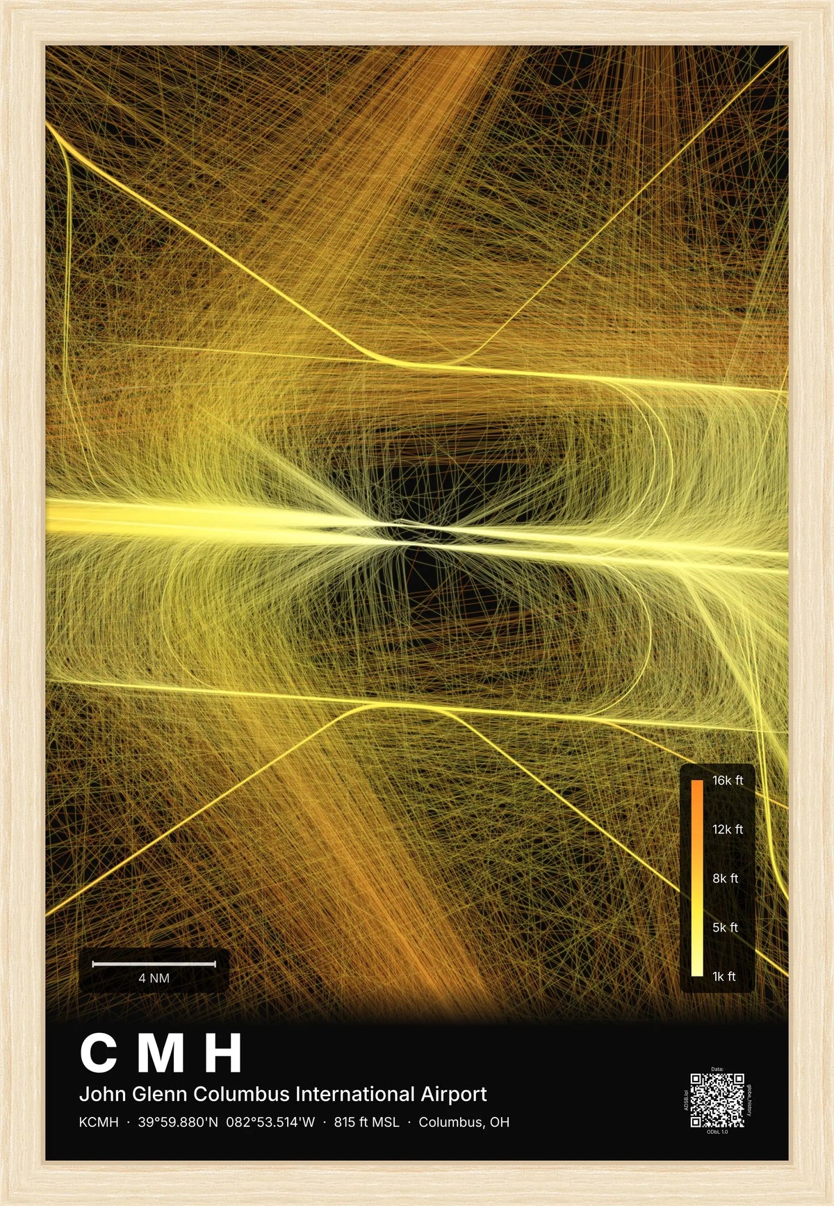 CMH flight path print — Solana theme · Dark [material:framed_natural]