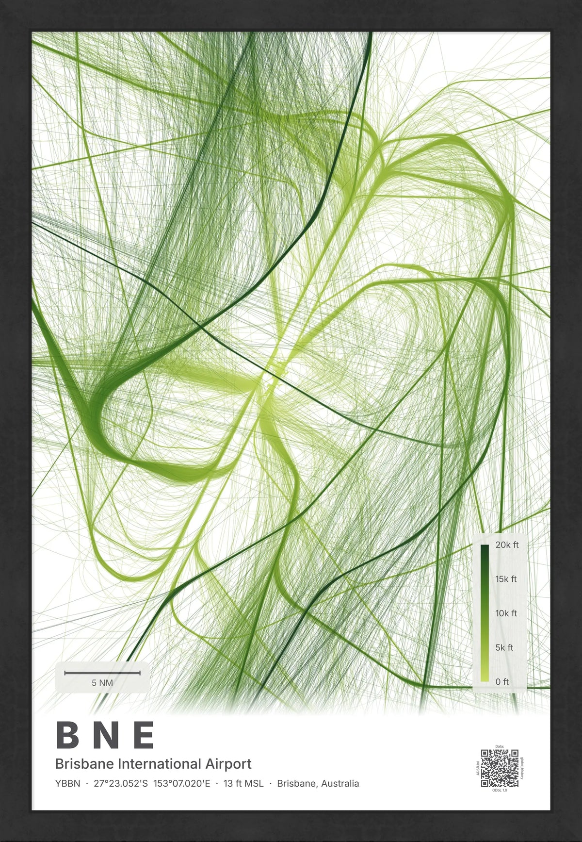 BNE flight path map — Citrus theme · Light [material:framed_black]