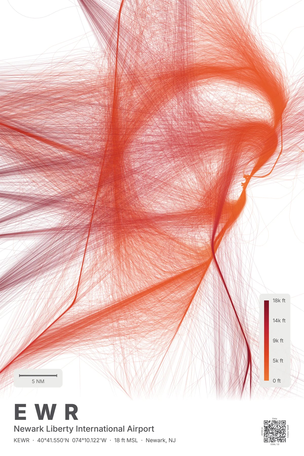EWR flight path print — Inferno theme · Light