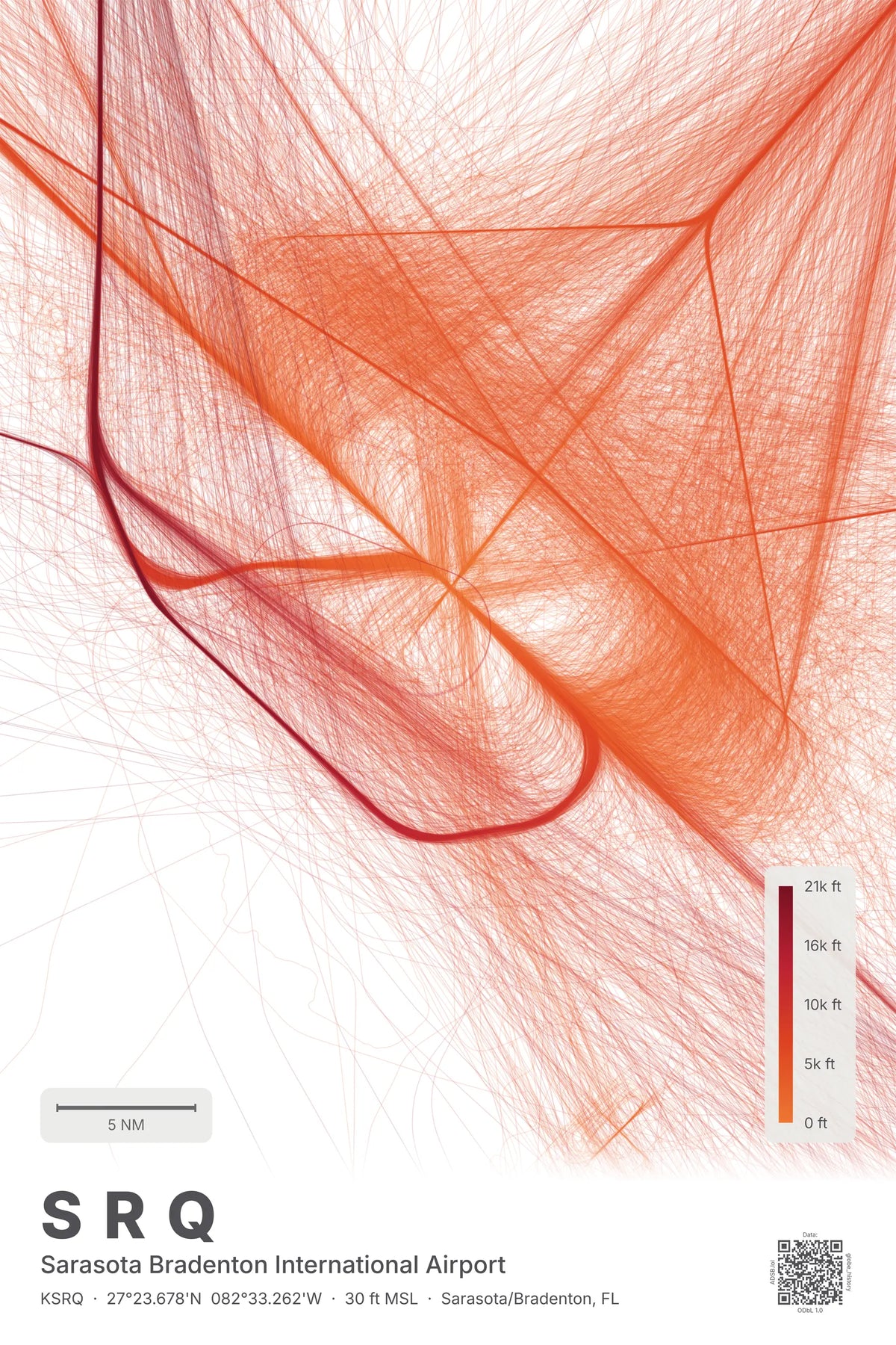 SRQ flight path print — Inferno theme · Light