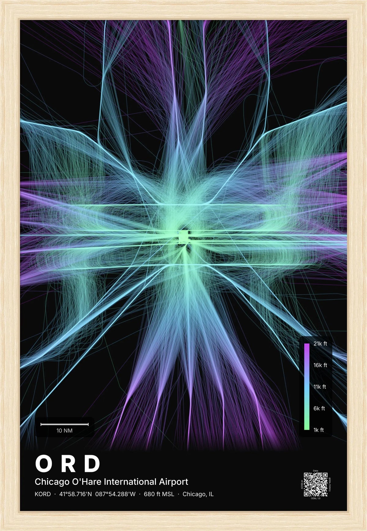 ORD flight path map — Prism theme · Dark [material:framed_natural]