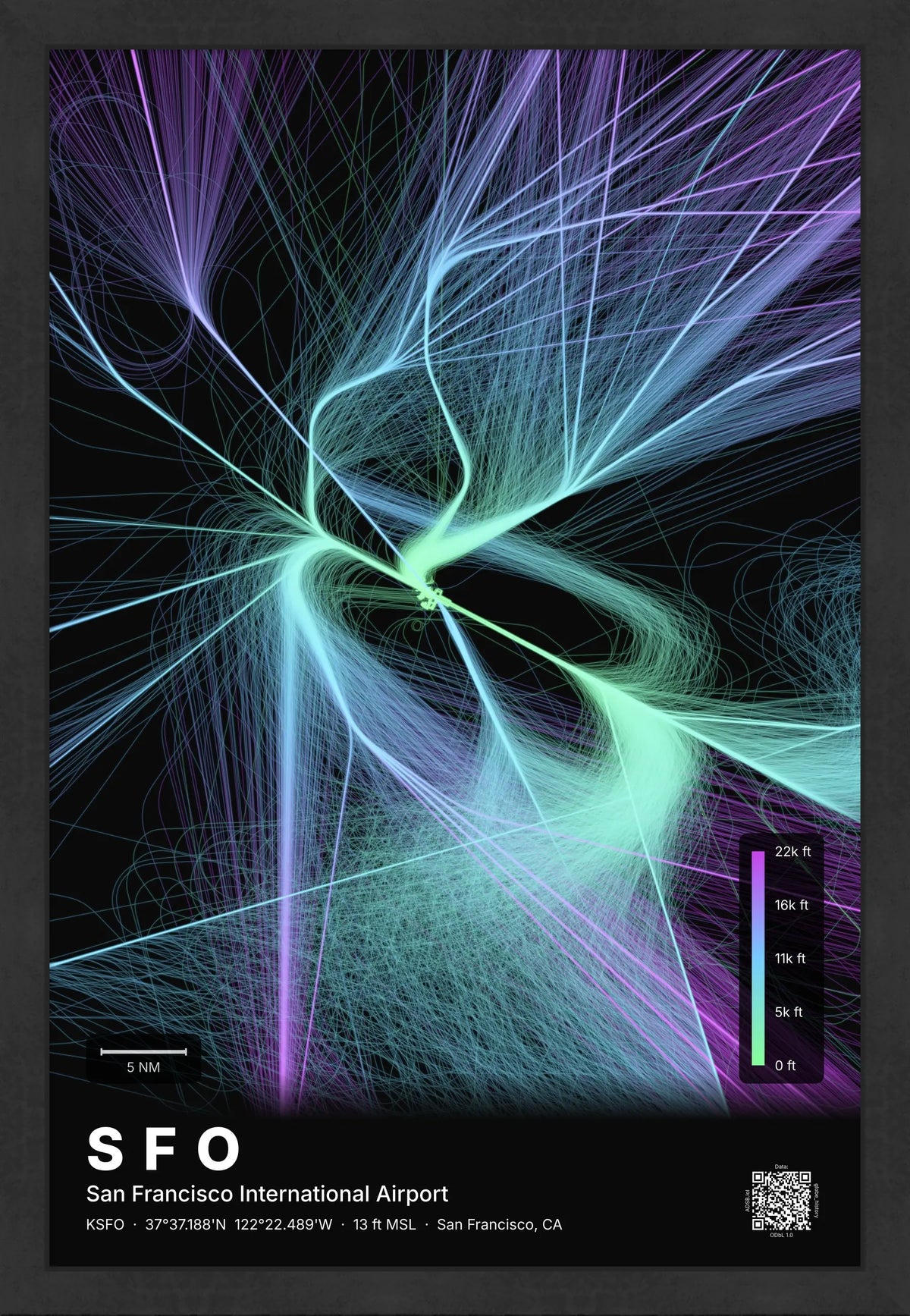 SFO flight path map — Prism theme · Dark [material:framed_black]