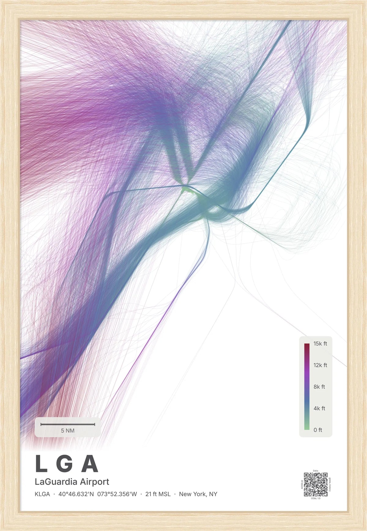 LGA flight path print — Prism theme · Light [material:framed_natural]