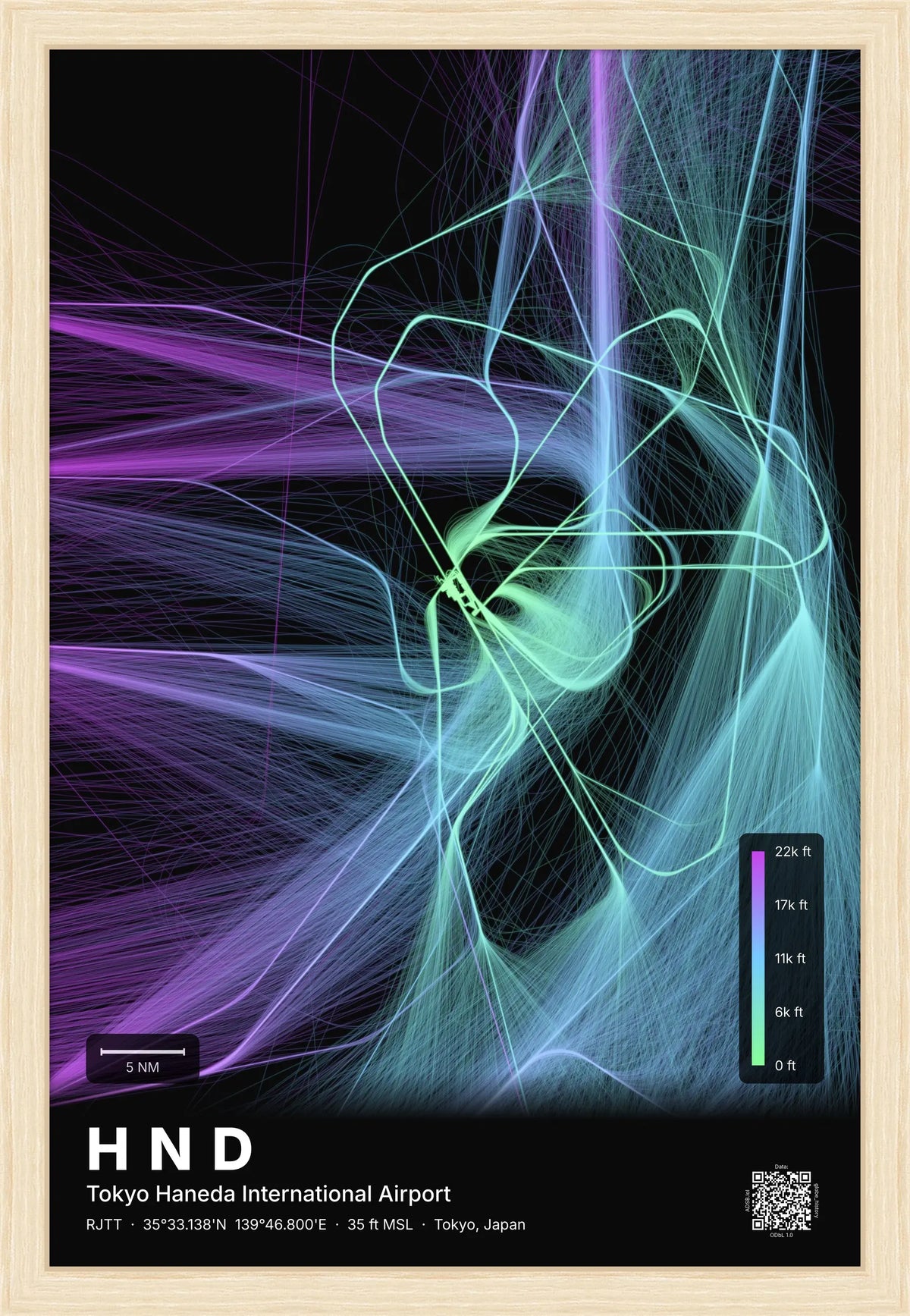 HND flight path map — Prism theme · Dark [material:framed_natural]