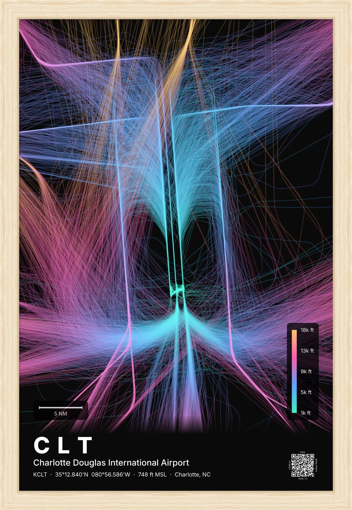 CLT flight path map — Aurora theme · Dark [material:framed_natural]