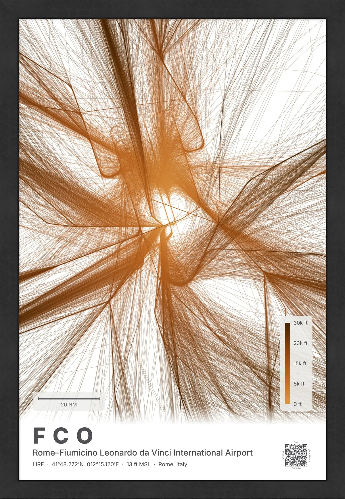 FCO flight path print — Solana theme · Light [material:framed_black]