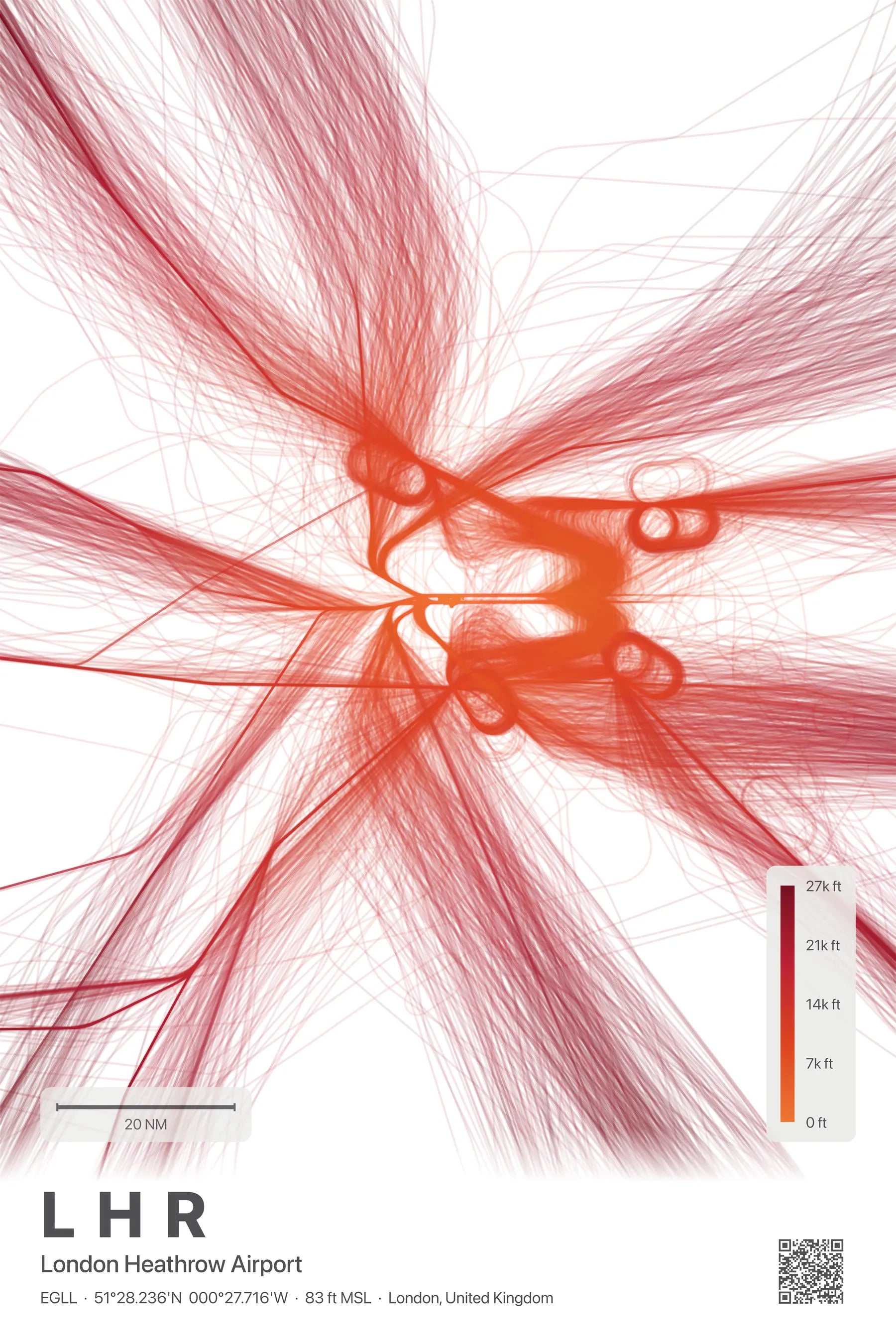 LHR flight path print — Inferno theme · Light