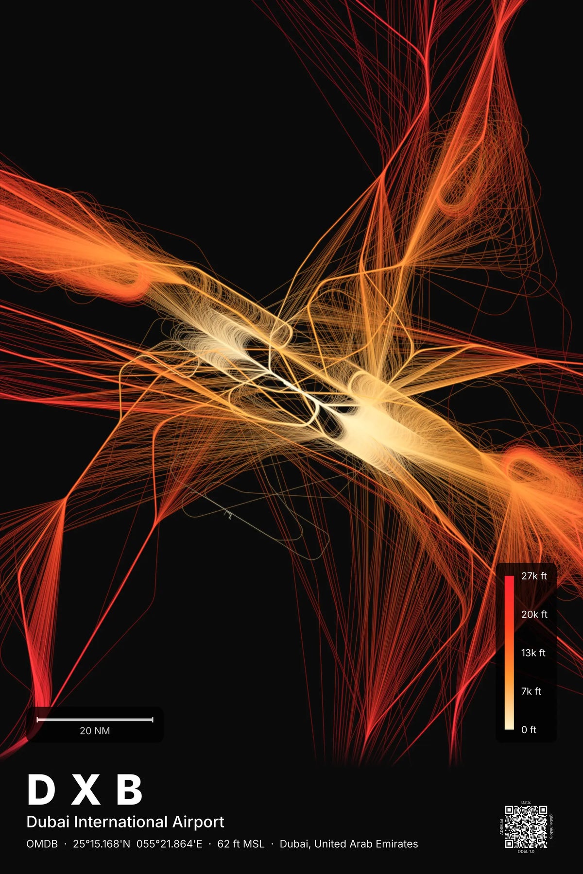 DXB flight path print — Inferno theme · Dark