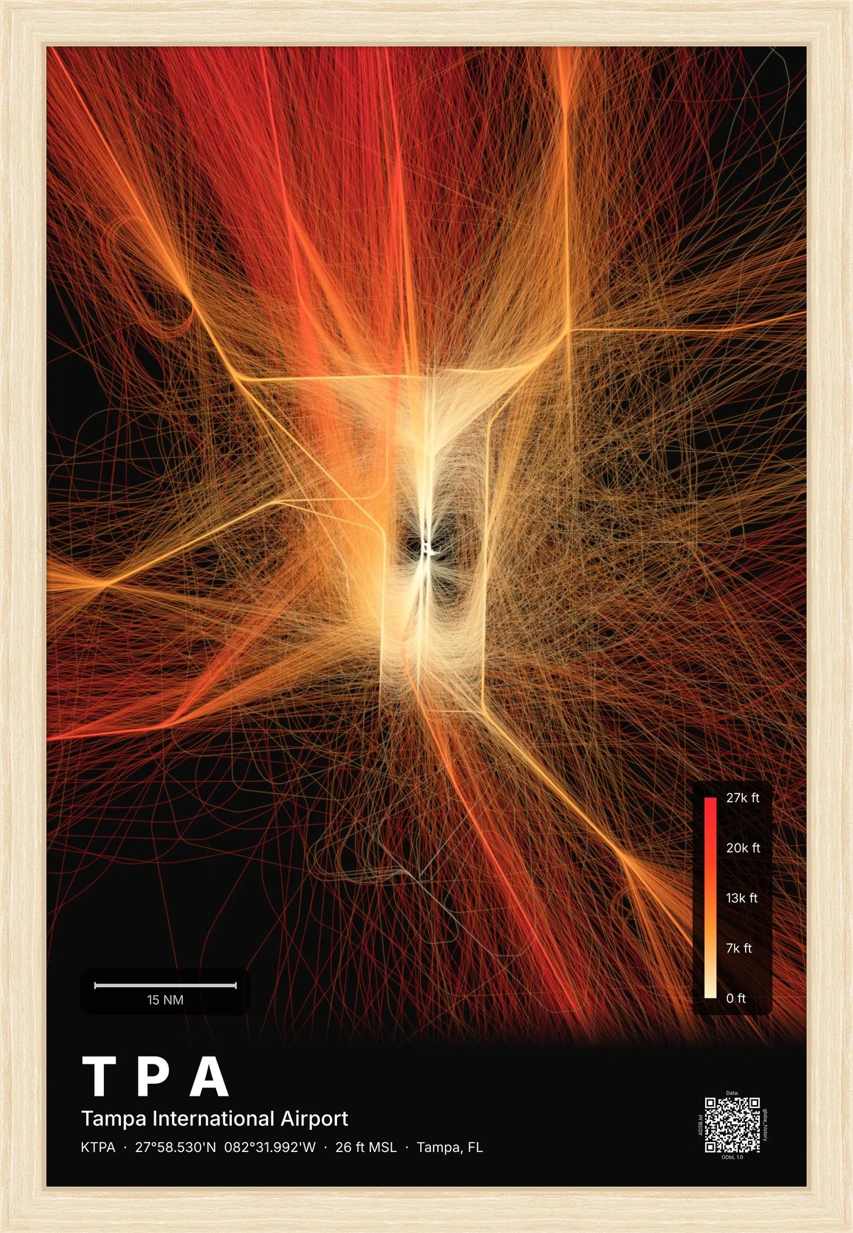 TPA flight path print — Inferno theme · Dark [material:framed_natural]