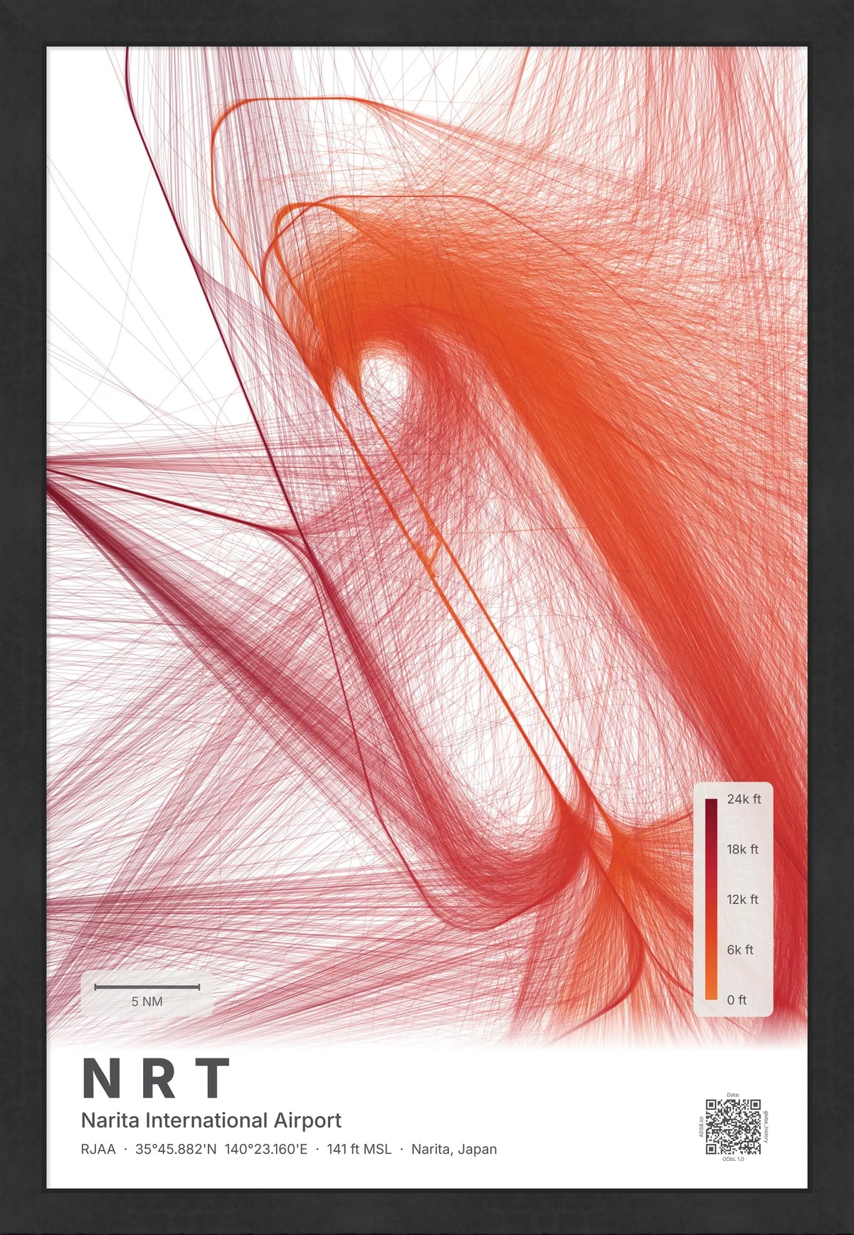 NRT flight path map — Inferno theme · Light [material:framed_black]