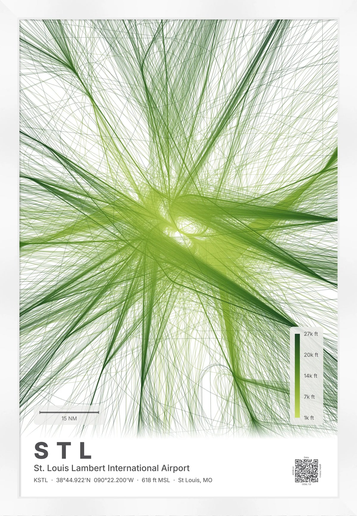 STL flight path print — Citrus theme · Light [material:framed_white]
