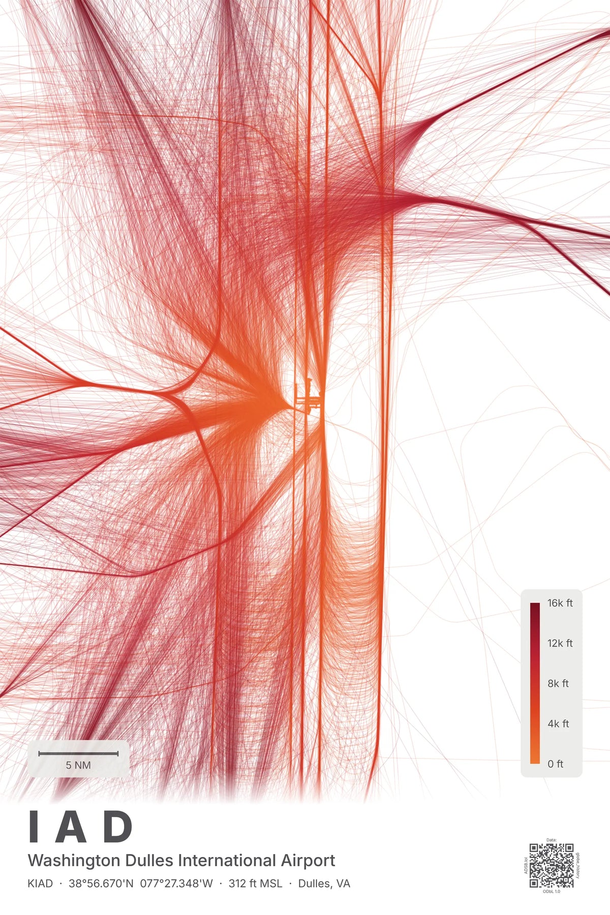 IAD flight path print — Inferno theme · Light