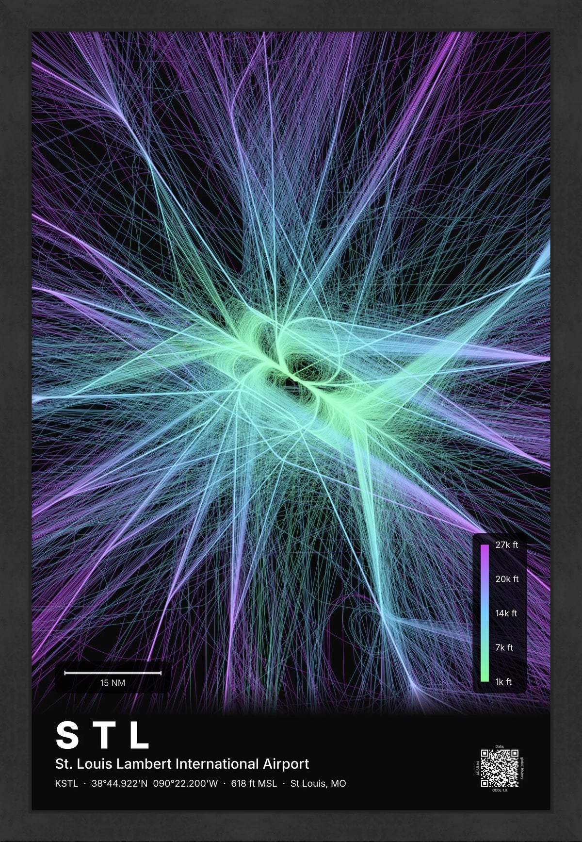 STL flight path print — Prism theme · Dark [material:framed_black]