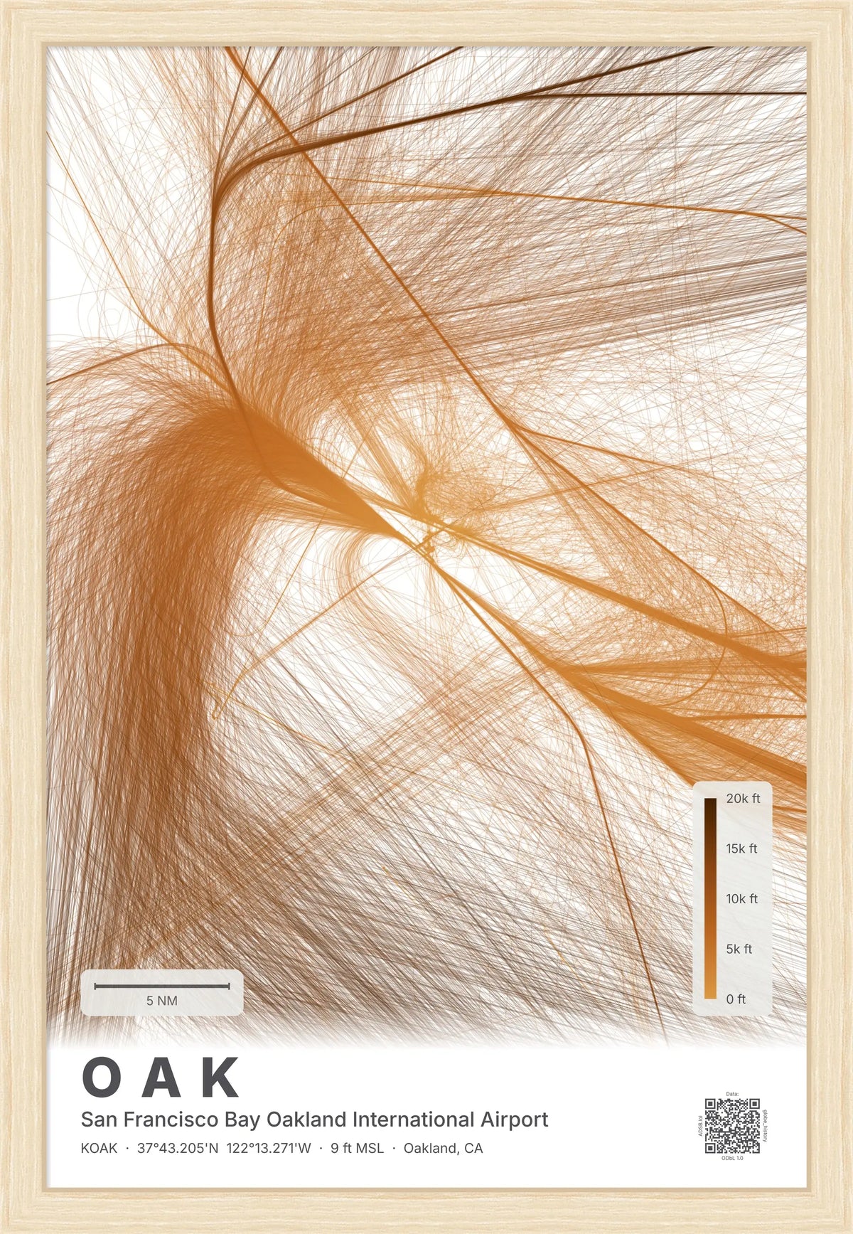 OAK flight path print — Solana theme · Light [material:framed_natural]
