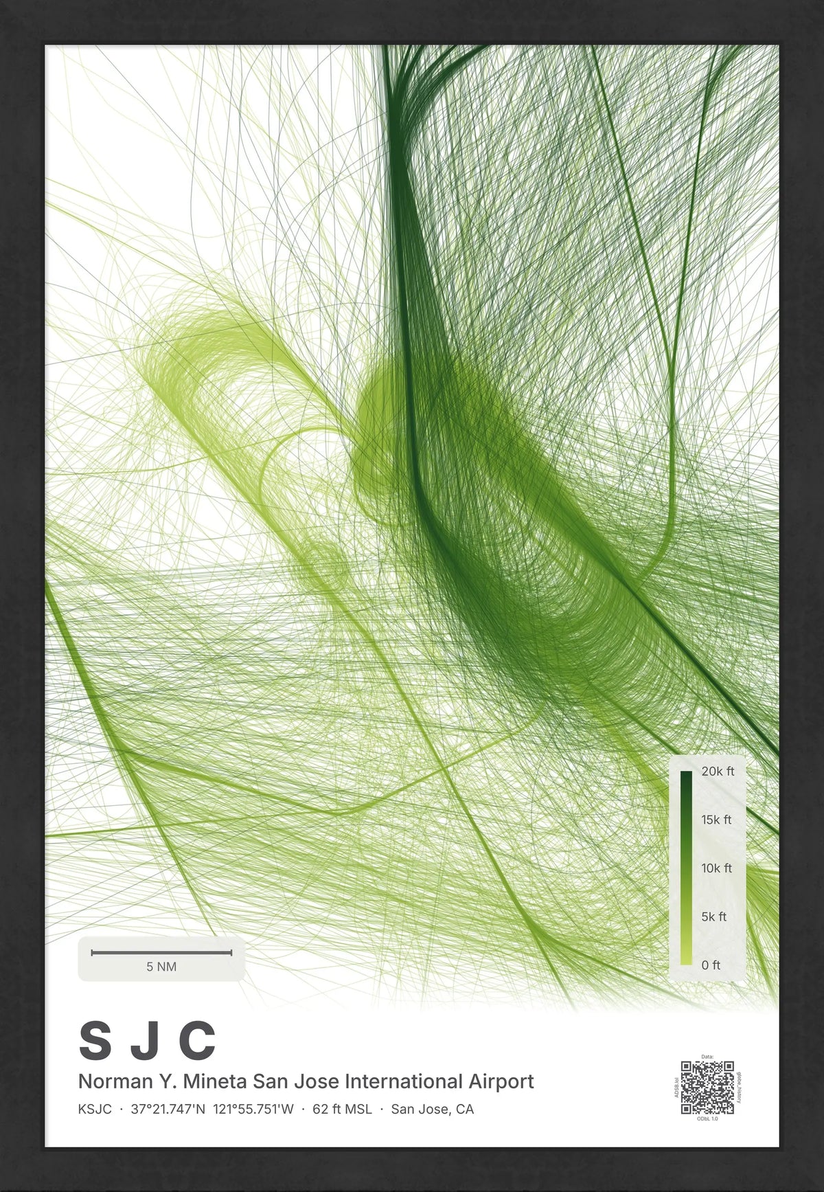 SJC flight path map — Citrus theme · Light [material:framed_black]