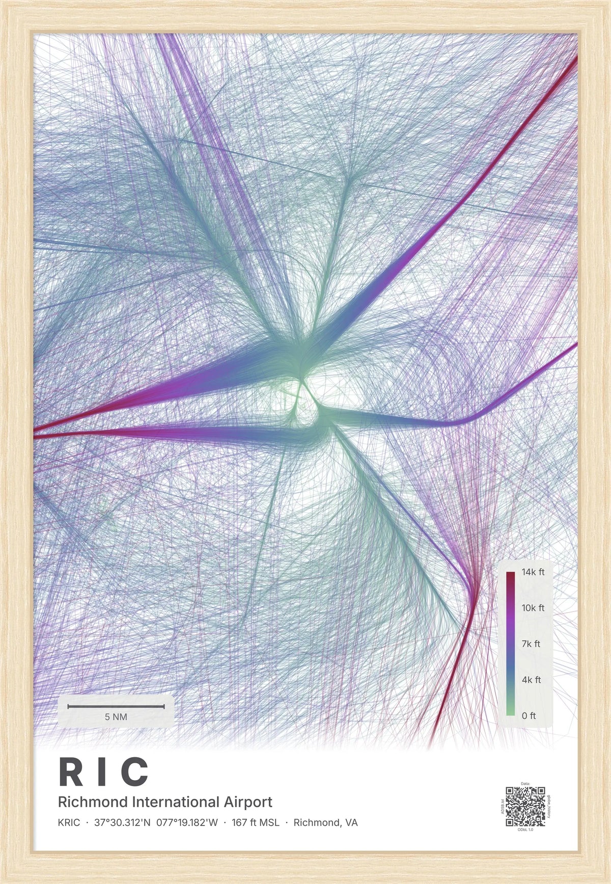 RIC flight path print — Prism theme · Light [material:framed_natural]