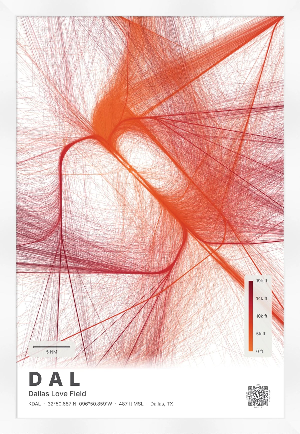 DAL flight path print — Inferno theme · Light [material:framed_white]