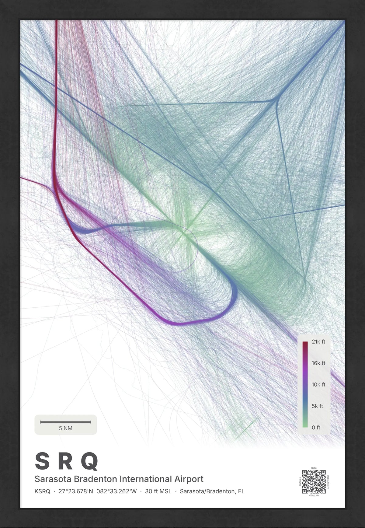 SRQ flight path print — Prism theme · Light [material:framed_black]