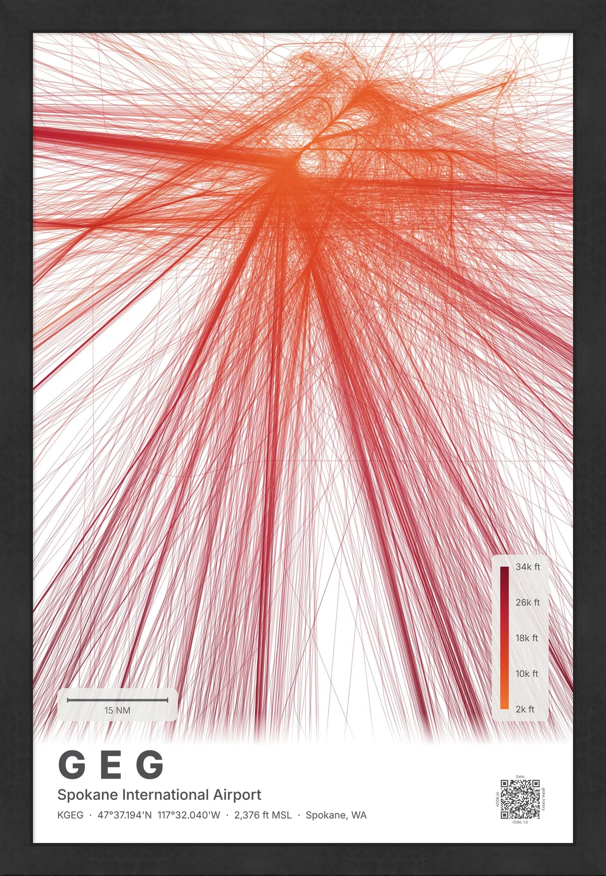 GEG flight path print — Inferno theme · Light [material:framed_black]