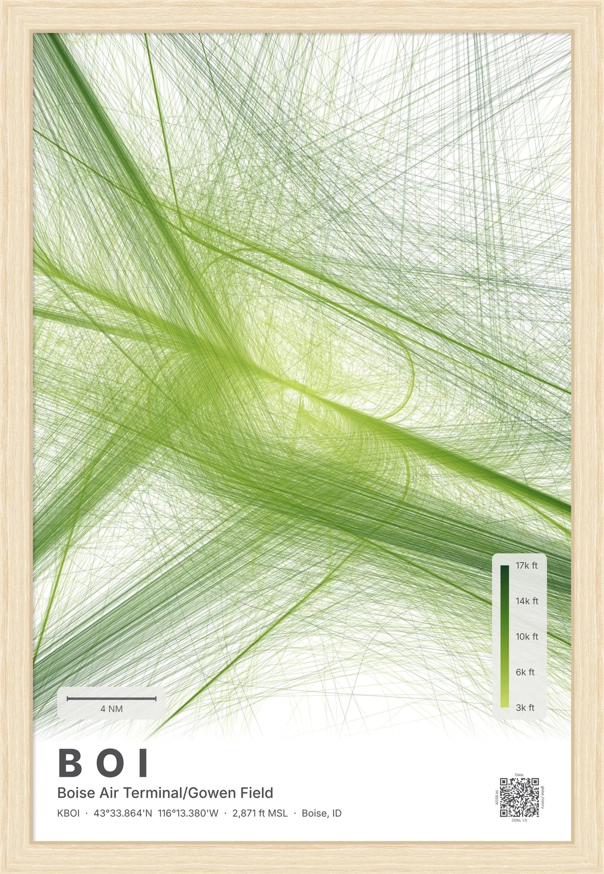 BOI flight path print — Citrus theme · Light [material:framed_natural]